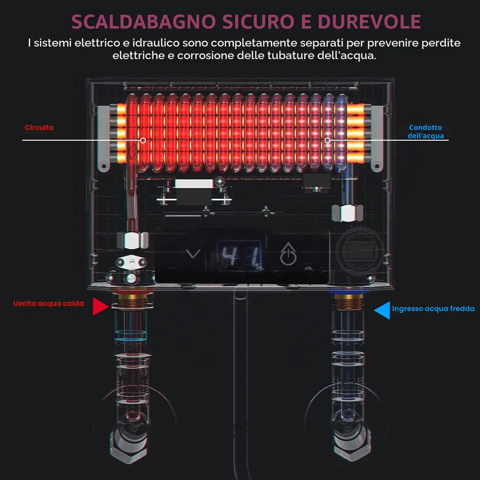 Mini Scaldacqua Elettrico Istantaneo Senza Serbatoio, Mini Scaldabagno Elettrico Istantaneo per Bagno Cucina, LED Display Grande (Bianco, 3500W senza Set Doccia)