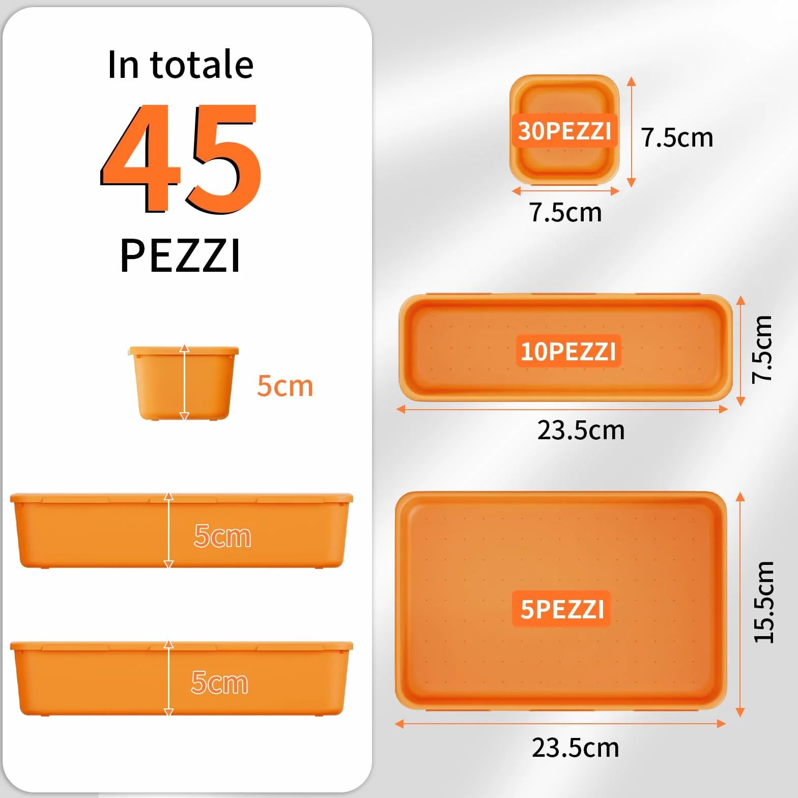 Organizer Cassetta Attrezzi 45 Pezzi con Cassetti, Scatole Portaoggetti Plastica per Viti Minuteria e Carrello - Arancia