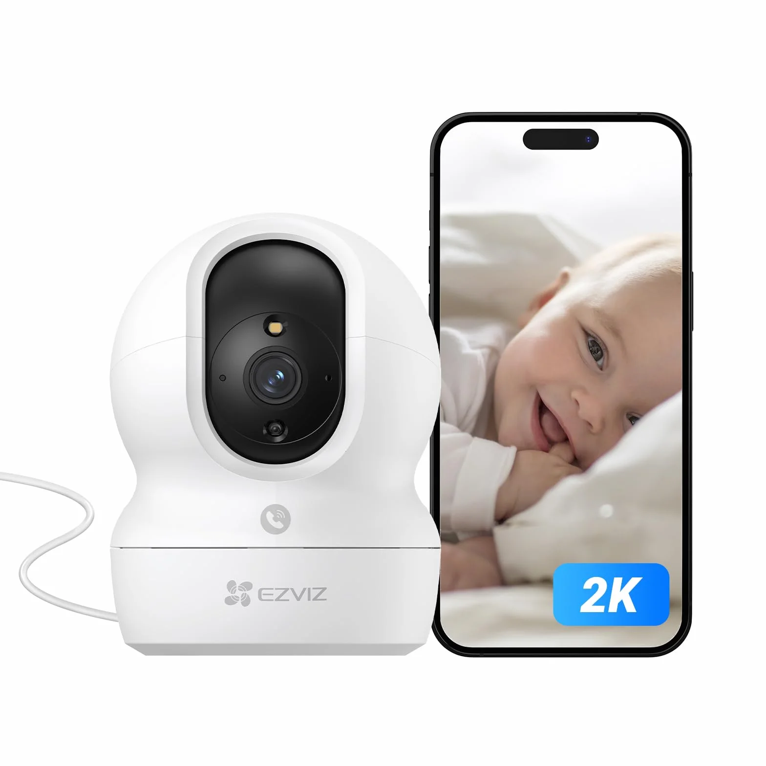 EZVIZ Telecamera Wi-Fi Interno 2K, Videocamera Sorveglianza 3MP per animali e bambini, Motorizzata a 360°, Audio a due vie, Funziona Alexa, Avvisi movimento, Visione notturna, Modello CP1