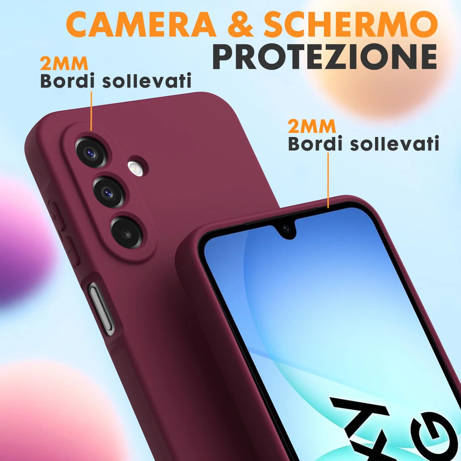 Cover per Samsung Galaxy A17 4G/5G, con 2 Proteggi Schermo in Vetro Temperato, Case Protettiva Gomma Antiurto, Custodia in Silicone Morbido TPU Liquido - Bordeaux