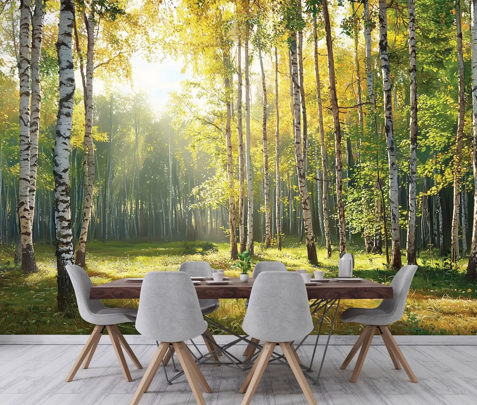 WallArena - Carta da parati fotografica - Foresta di betulle 400x280 cm - Murale fotografico - Per soggiorno e camera da letto - Effetto 3D - con Colla - Paesaggio della foresta | carta da parati in tessuto non tessuto, rivestimento murale, carta da parat