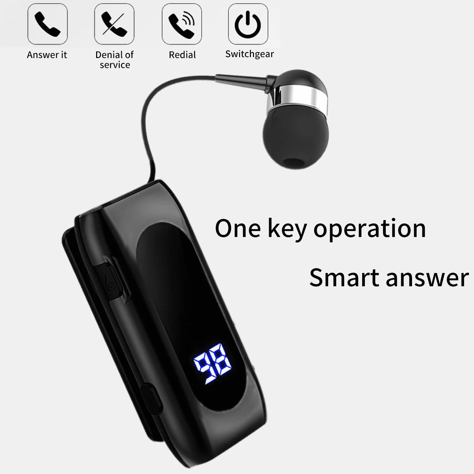 Auricolare Bluetooth Business con Filo Retrattile, Auricolar Senza Fili con Microfono, Bluetooth V5.2, Vivavoce, Compatibile per Universale Smartphone (Nero)