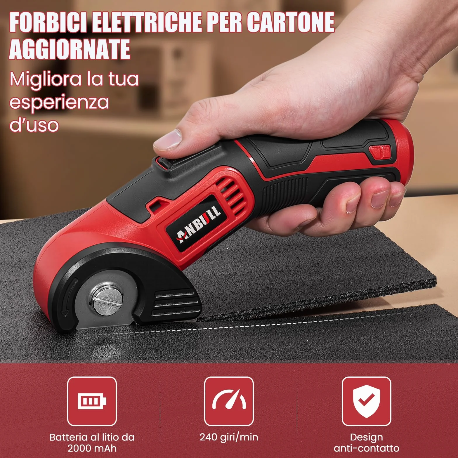 Anbull Forbici Elettriche Senza Fili 4V, Taglierina Elettrica Ricaricabile USB per Cartone Tessuti Pelle