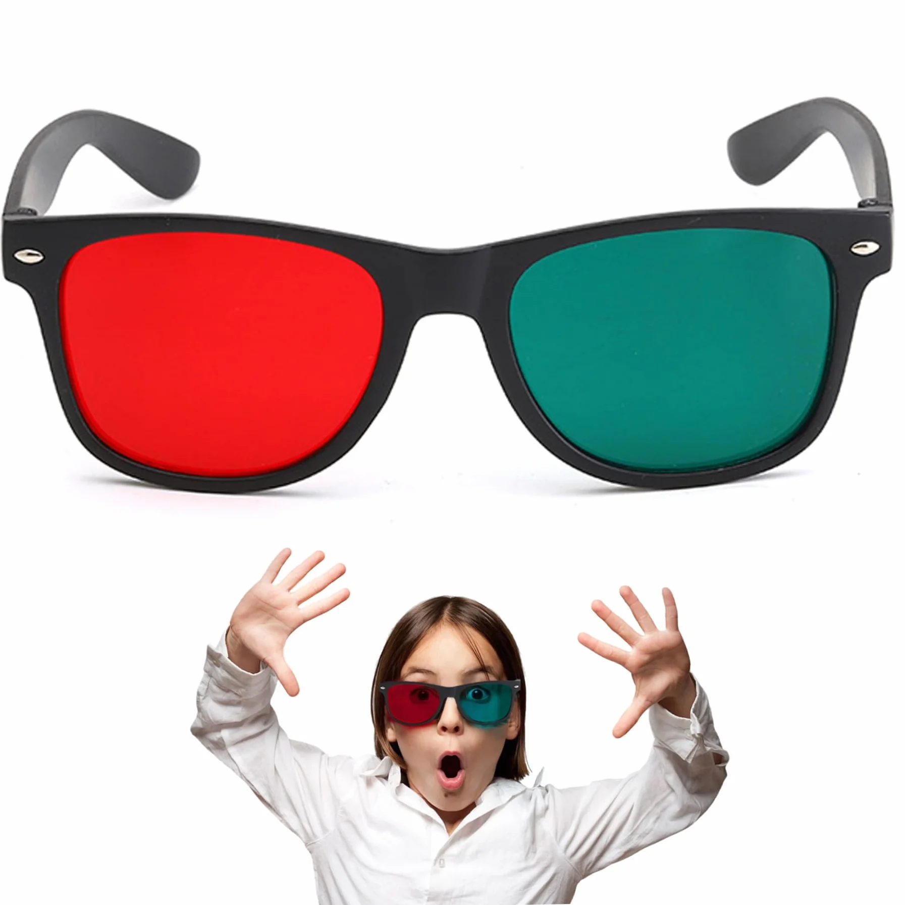 Gcroet Occhiali 3D, Occhiali per la visualizzazione 3D con Montatura Nera, Rossi e Verdi, per Giochi TV, Film in Dvd, anaglifi dimensionali e da Allenamento per l'ambliopia..