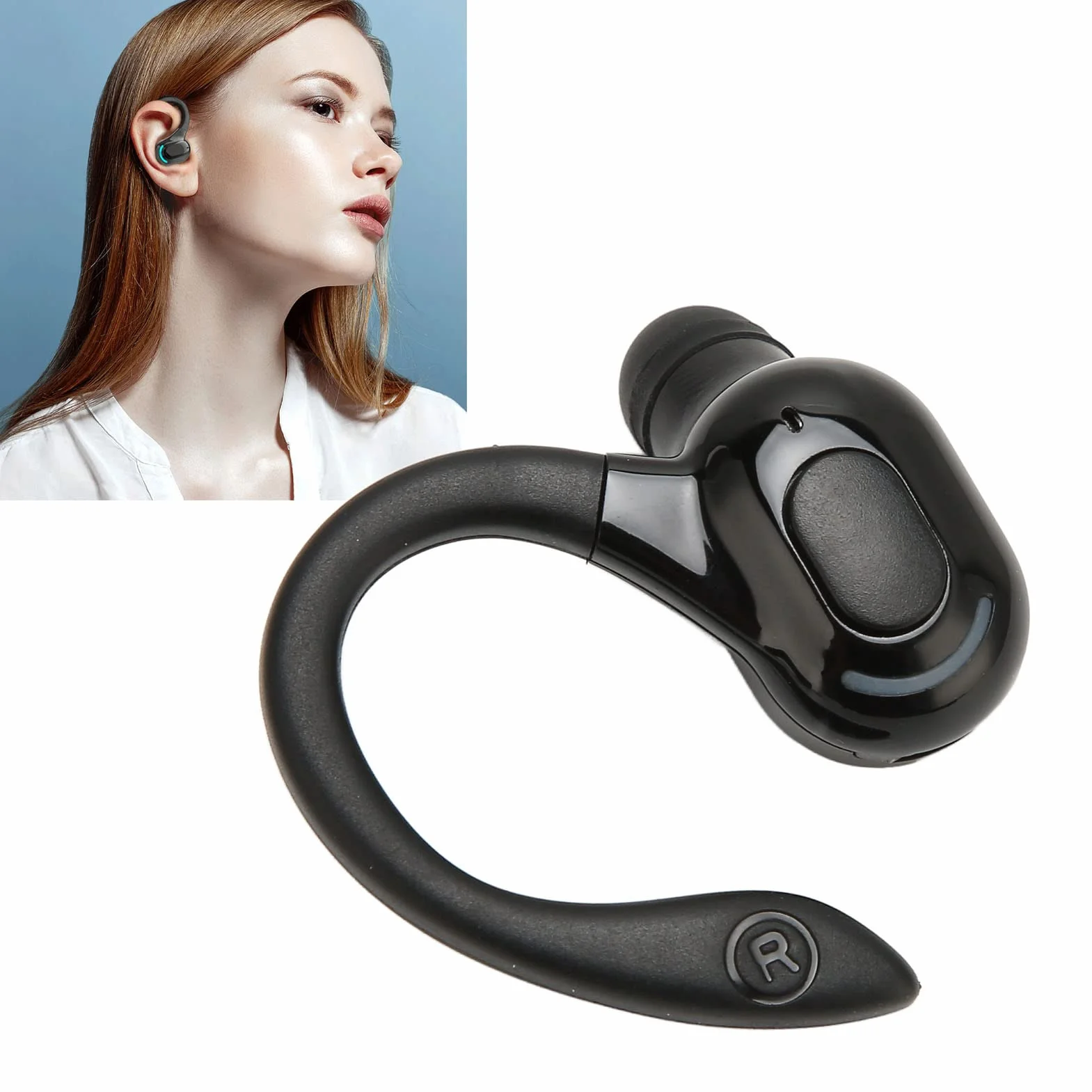 Akozon Auricolare Singolo Orecchio Wireless Nero, IPX4 Impermeabile, Suono Stereo HD, Ricarica USB, Forma Ergonomica, Design Professionale