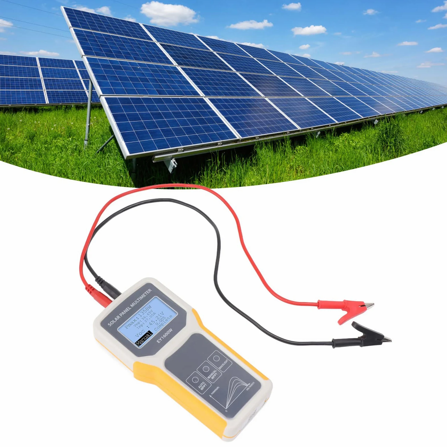 VGEBY Multimetro, Materiale ABS, Tester per Pannelli Solari con Retroilluminazione LCD per Test di Tensione a Circuito Aperto MPPT, Ideale per Installatori e Utenti di Pannelli Solari