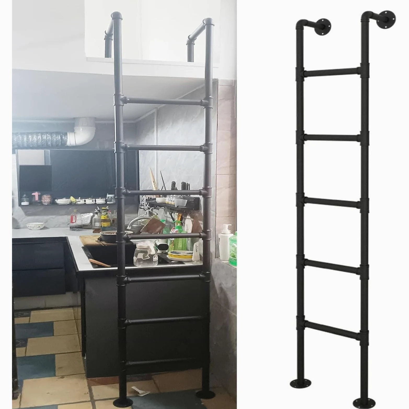 Scala di Emergenza Personalizzabile per finestre da seminterrato, Scala a pioli in Metallo da Parete per soffitta, Scala in Ferro battuto per Letto a Castello, Altezza 3,38 Piedi,