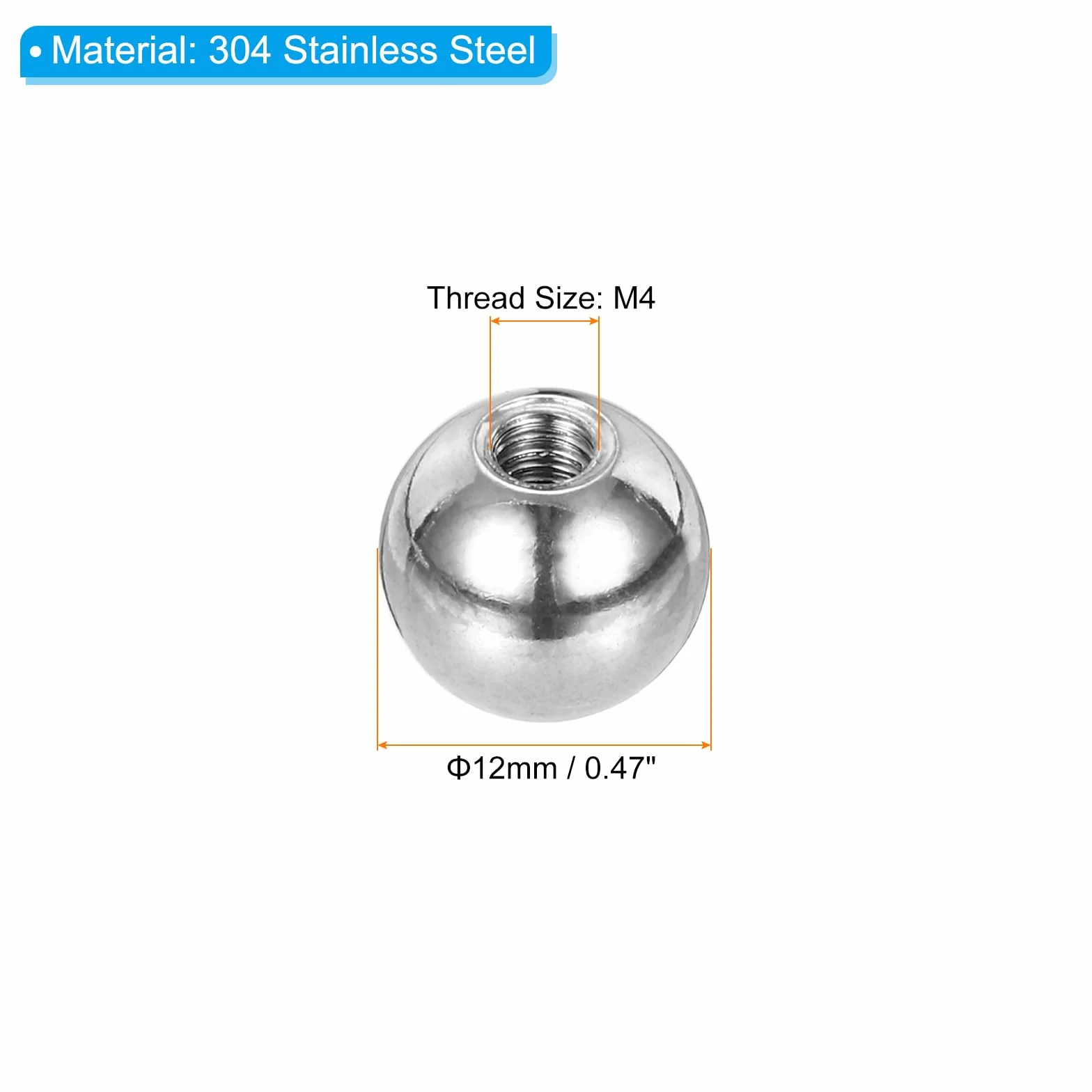 PATIKIL Dado A Sfera M4x12mm 8 Pz Filettatura Femmina 304 Acciaio Inossidabile Tappo Vite A Foro Cieco Rotondo Argento