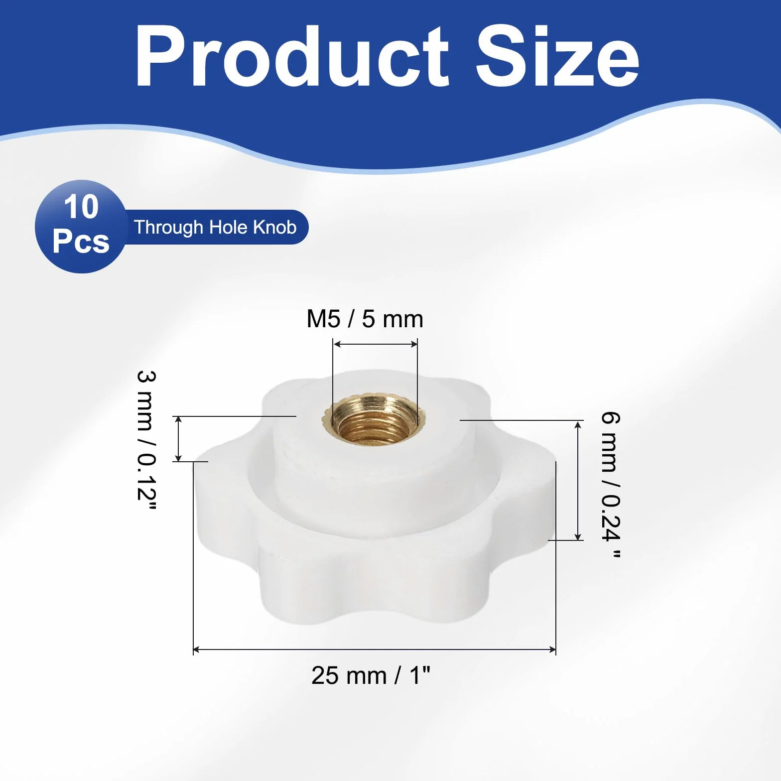 PATIKIL Dadi Di Bloccaggio M5 X 25mm, 10 Pezzi Manopole A Stella A Foro Passante Con Filettatura Femmina, Bianco