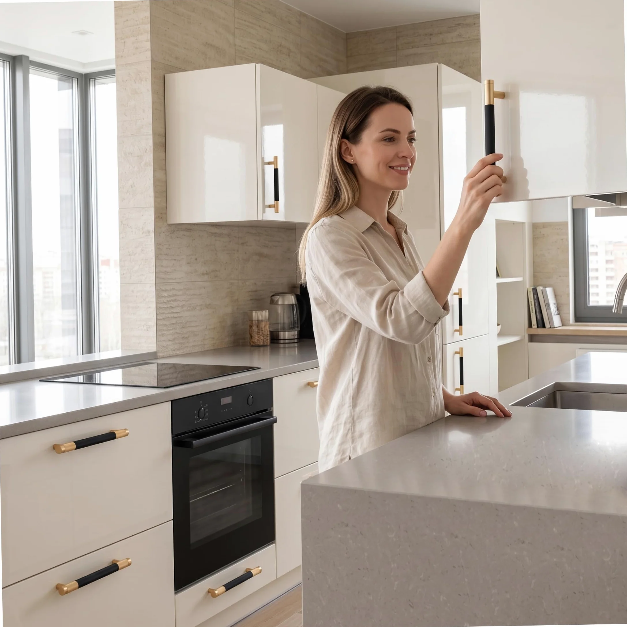 Maniglie da cucina, ferramenta per mobili in alluminio da 12, 7 cm, confezione da 12, nero e oro
