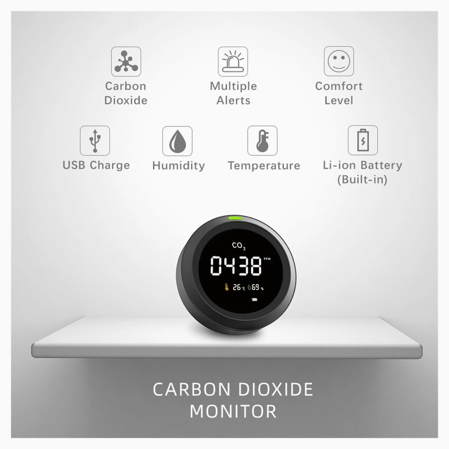 Misuratore di CO2 Sensore Rilevatore multifunzionale Elettrodomestico Ricarica USB Monitor della qualità dell'aria Analizzatore Per cucina e camper