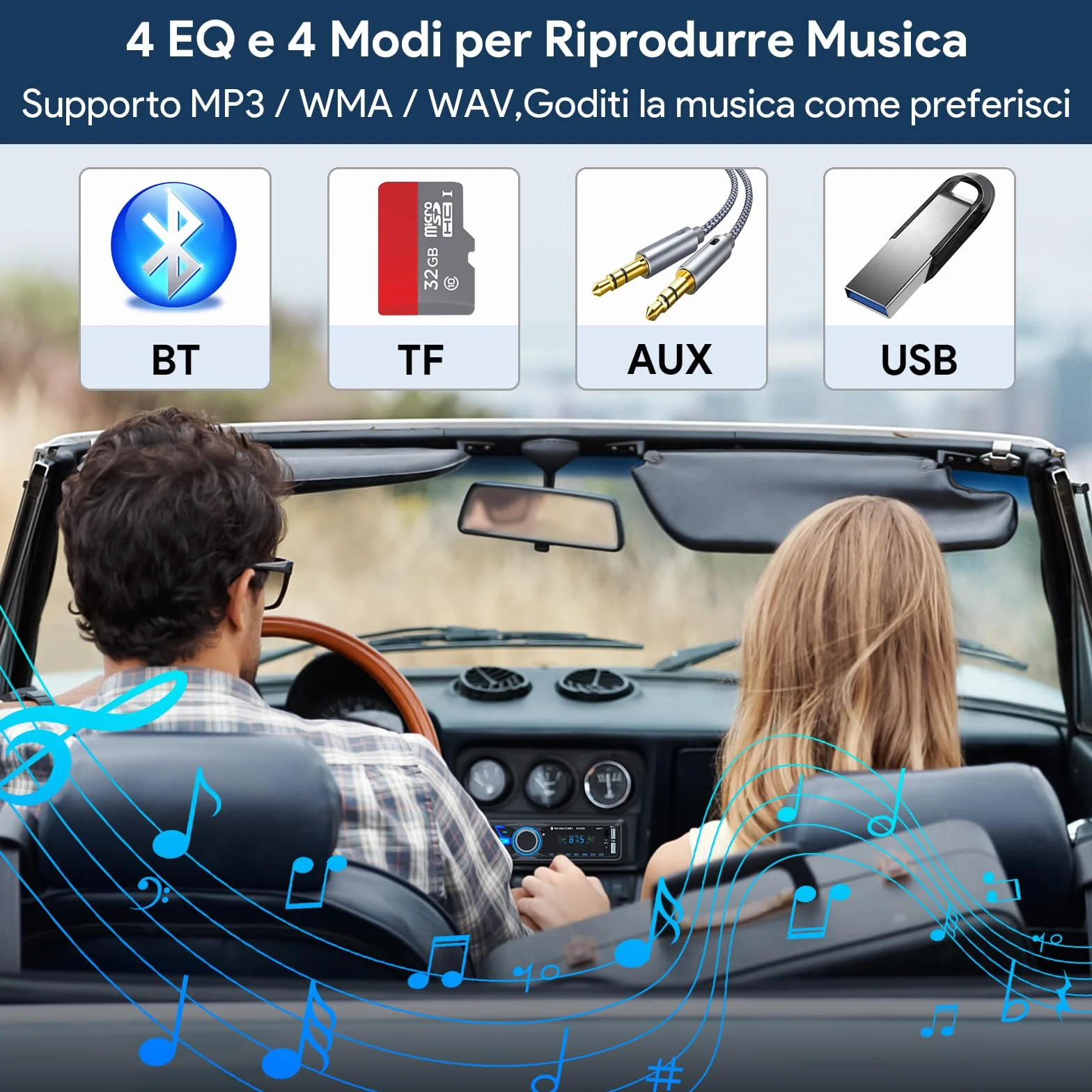 Autoradio Bluetooth,Wistrue Stereo Auto Bluetooth Autoradio 1 DIN FM Radio Auto Lettore MP3 Supporta 2 USB/Ricarica rapida/SD/AUX/Telecomando/supporto iOS/Android