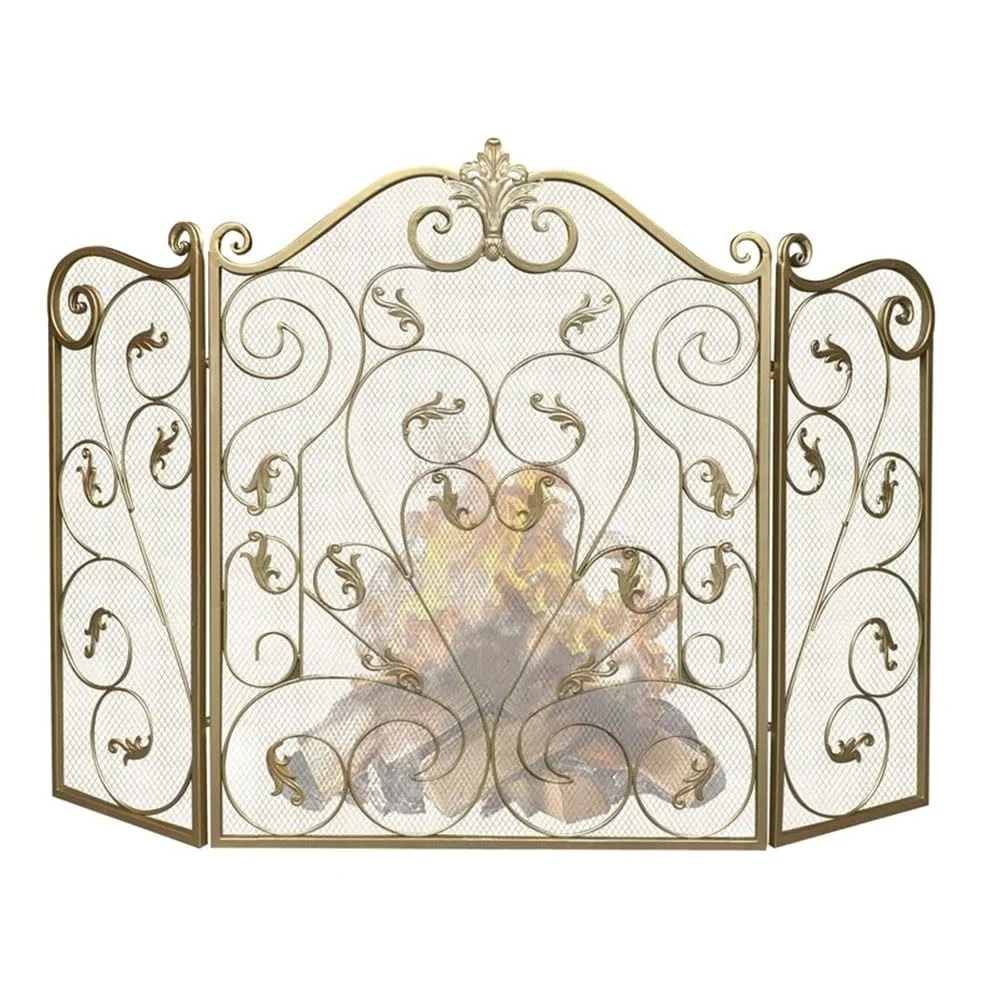 Rete parafuoco per forni Bellissimo paravento for camino dorato, parapetto ignifugo, divisorio decorativo in ferro battuto scavato(Piccolo)