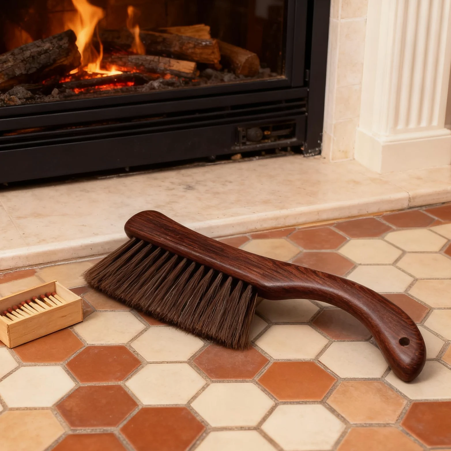 Set 2 Spazzole per Stufa a Legna Manico in Legno di Wengé, Spazzola per Cenere e Polvere, Strumenti la Pulizia del Braciere, Adatte per Cucina a Legna e Caminetto