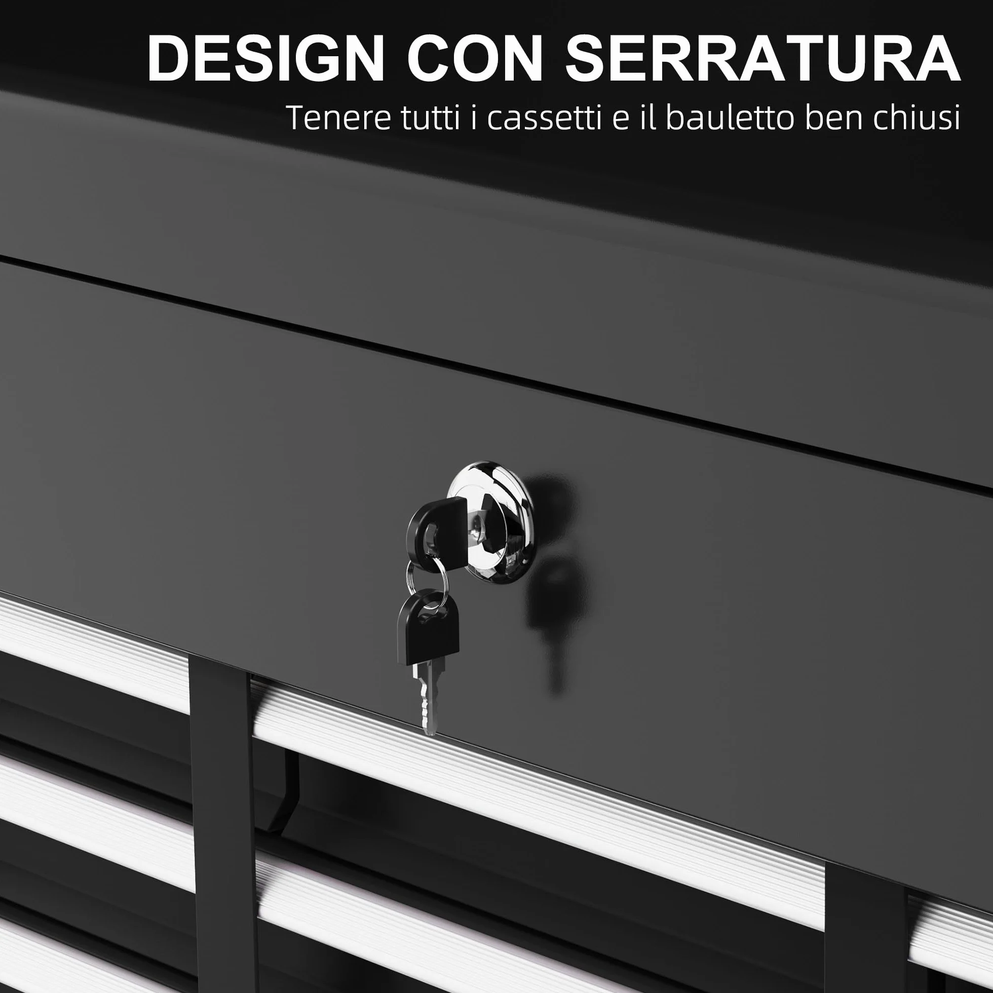 HOMCOM Cassetta Porta Attrezzi 6 Cassetti con Serratura, Acciaio Guide Sfera, 60x26x34 cm, Nero