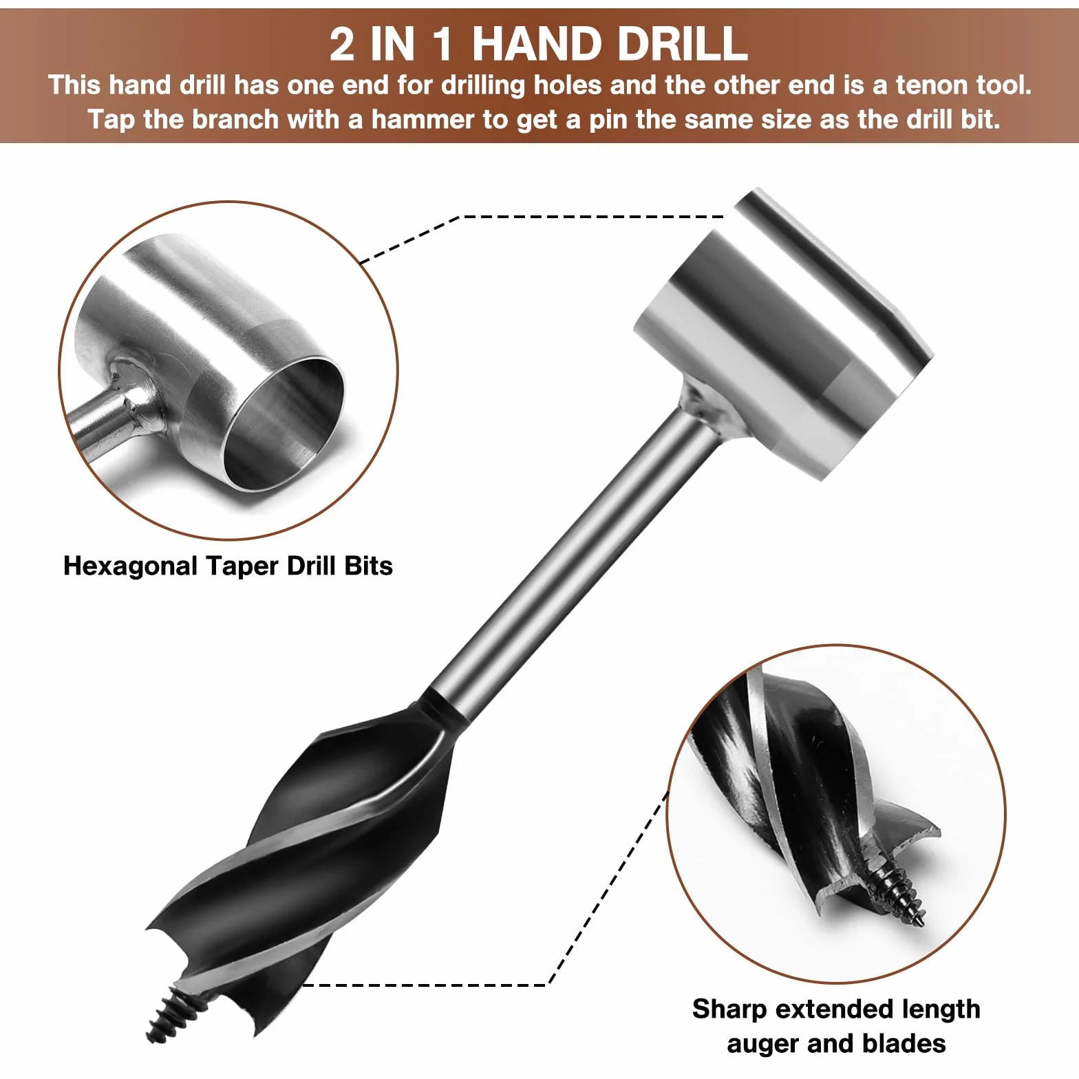 Trivella Manuale per Legno con 4 Sega a Filo di Emergenza Custodia In Pelle Punta da Trapano Multiuso Bushcraft Survival Tools