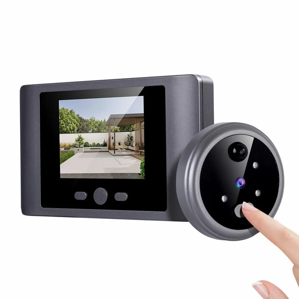 Smart - Telecamera wireless per campanello con schermo LCD HD, telecamera spioncino con rilevamento del movimento PIR, visualizzatore campanello alimentato a batteria per porta d'ingresso