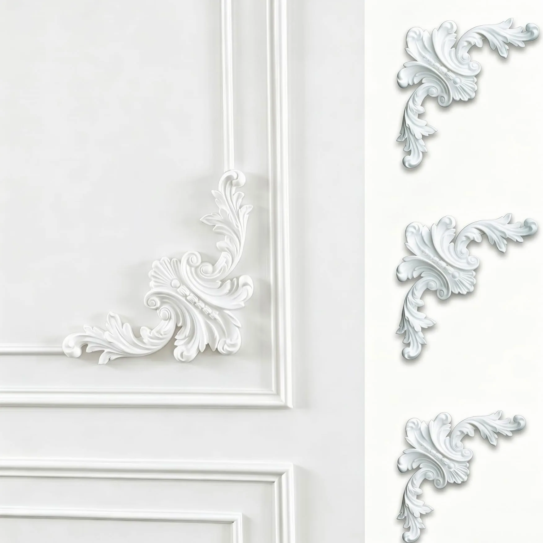 4 PCS Angolari Decorativi per Pareti E Soffitti in PU Modanature Angolari 3D con Decorazioni Floreali Profili Decorativi Verniciabili per Cornici E Angoli Elegante Finitura