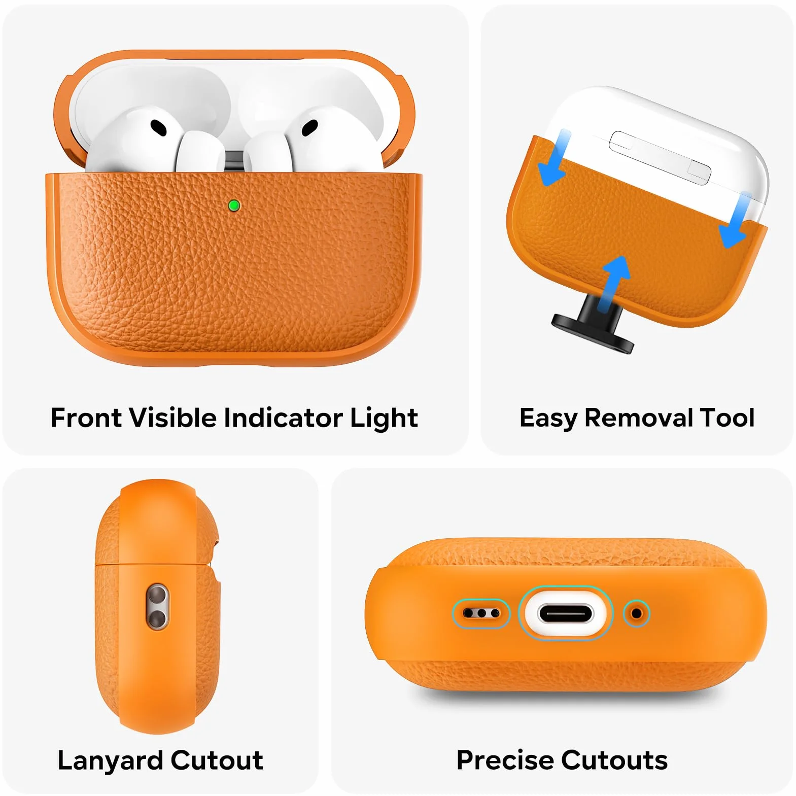 ACRONIX Cover per AirPods Pro 3 (2025) –Cover in TPU Effetto Pelle, Resistente a Graffi e Polvere, LED visibile, Protezione Antiurto, Arancione