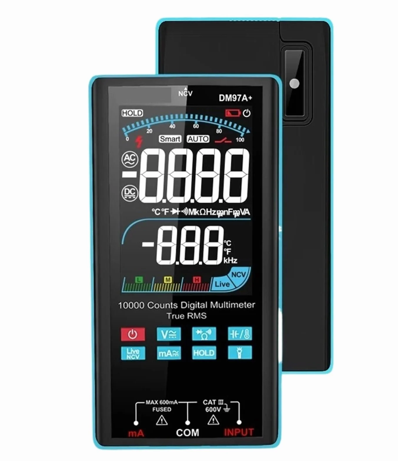 Multimetro con schermo a colori da 10000 conteggi, misurazione della temperatura, multimetro intelligente, multimetro digitale a vero valore RMS NCV, misuratore di tensione(DM97A color)