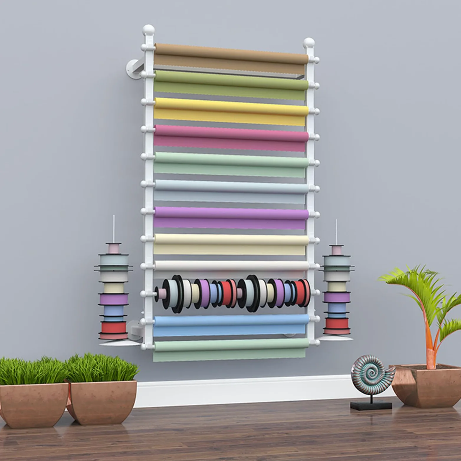 Organizer per nastri, montaggio a parete, in metallo, a 12 ripiani, per lavori artigianali, negozi di fiori, confezioni regalo e pasticcerie