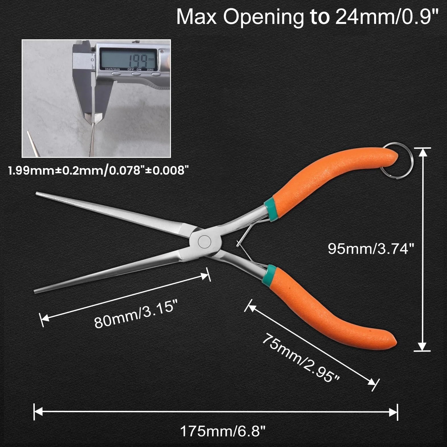 LEONTOOL Pinze ad ago 17,8 cm ganasce seghettate doppia molla cordino per gioielli elettricisti riparazioni