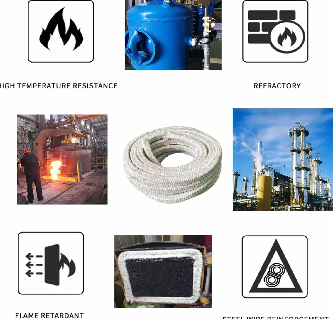 Guarnizione in fibra di ceramica ad alta temperatura per stufa, caldaia, forno, forno, guarnizione per porta del forno, diametro 16 mm