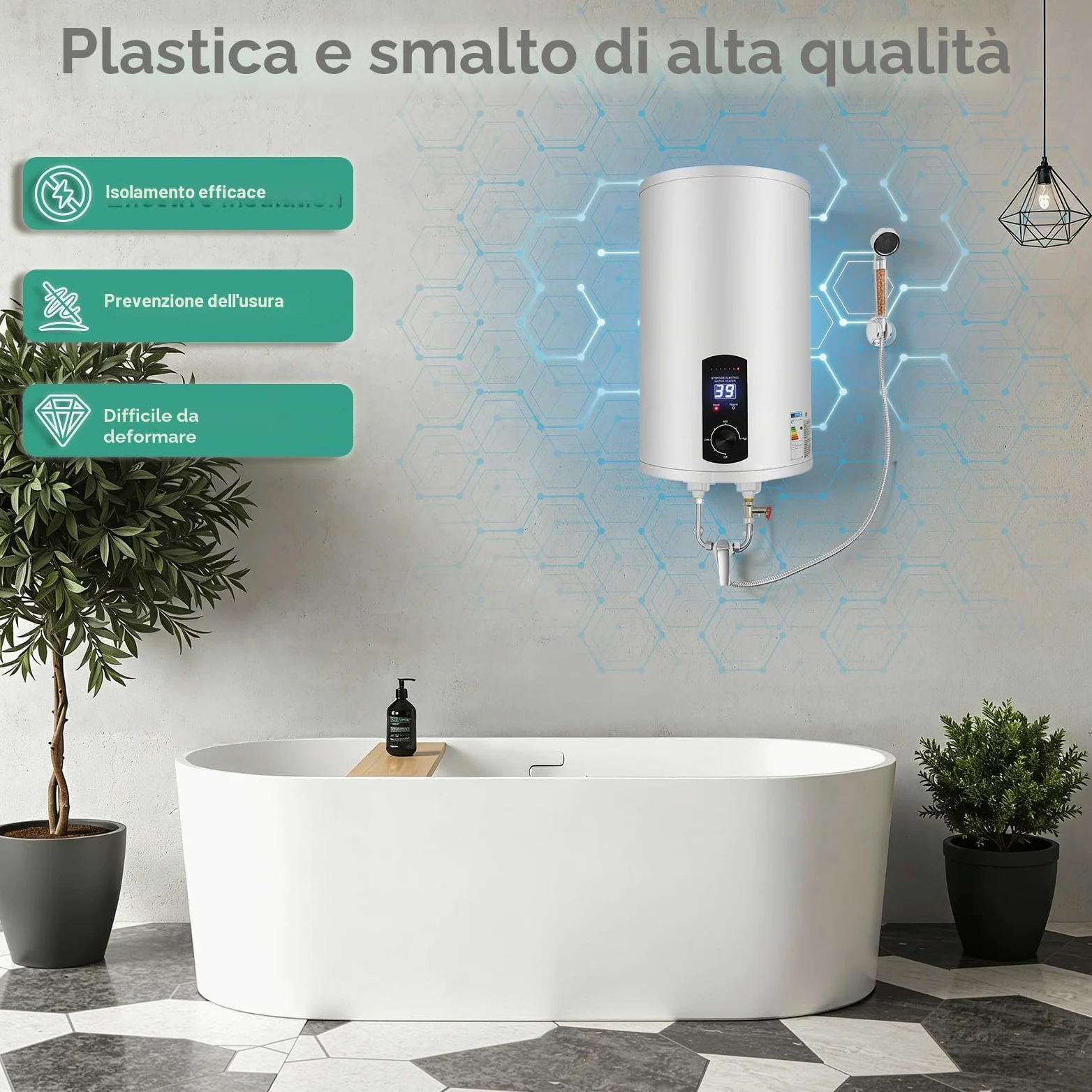 Caldaia elettrica da 30 l, 2000 W, 220 V, da appendere, a risparmio energetico, scaldabagno, contenitore smaltato, schermo LED