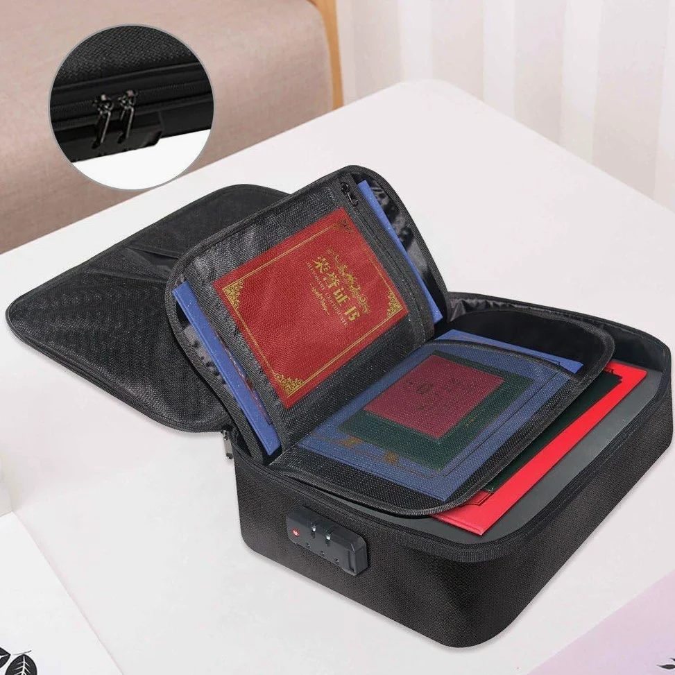 Borsa per Documenti Ignifuga con Serratura Borsa per Documenti Sicura Borsa Impermeabile per Documenti di Denaro, Gioielli E Passaporto