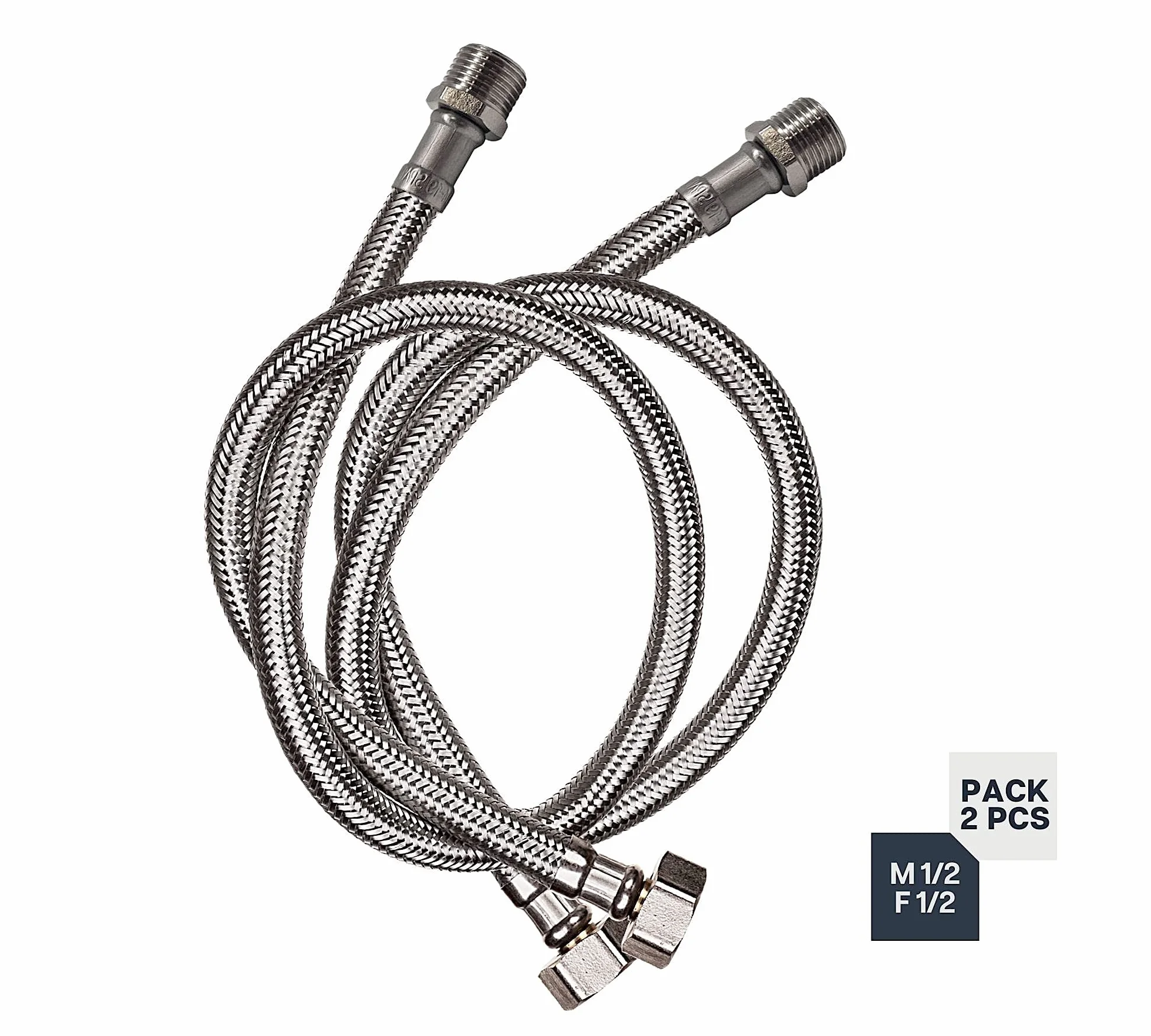 DOJA Industrial | Tubo Flessibile Rubinetto | PACK 2 | Maschio/Femmina | M 1/2" - F 1/2" | 20 cm di Lunghezza | Tubo Doccia Acciaio Inossidabile e Multiuso: Soffione Doccia, Cucina e Bagno