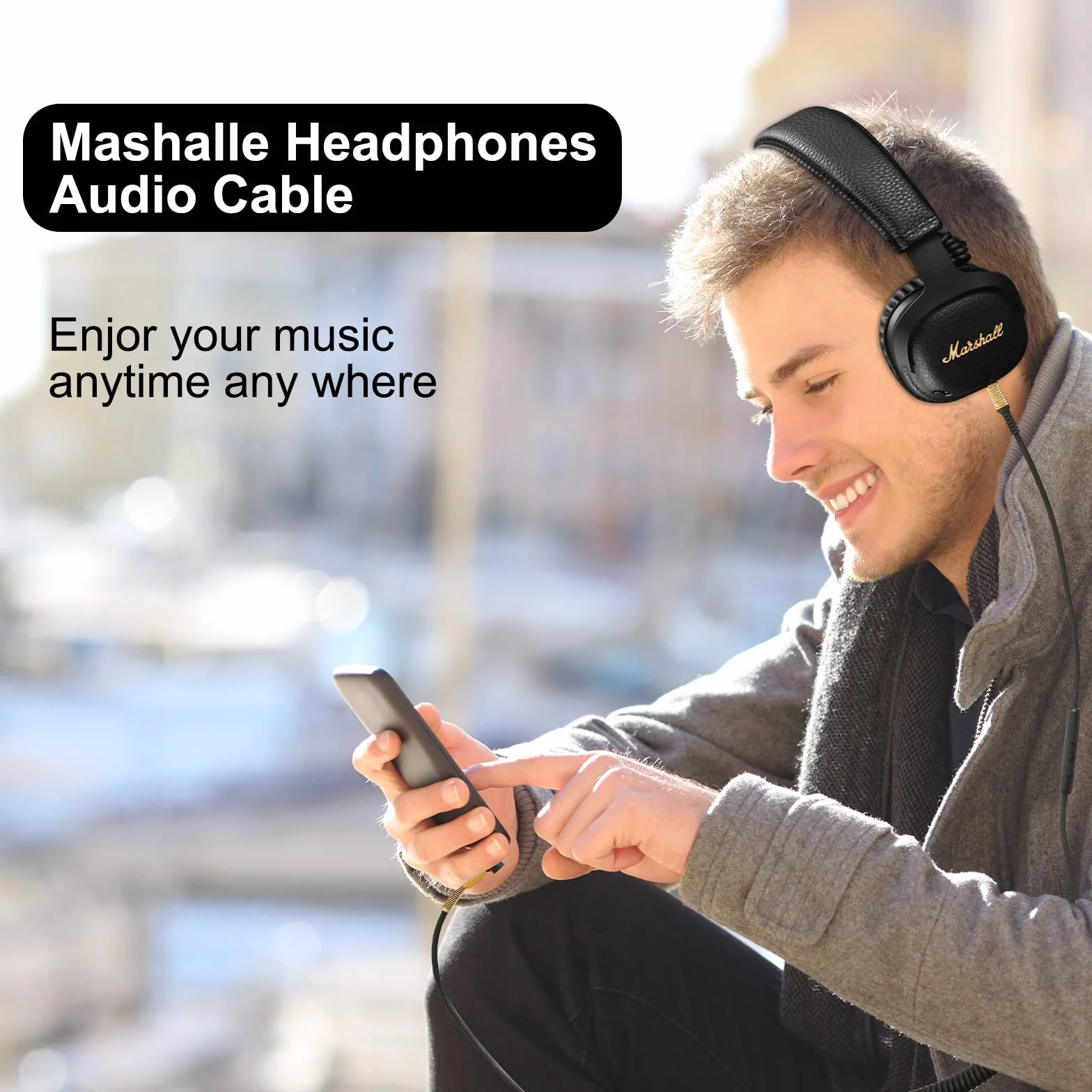 Yizhet Cavo Aux Audio Compatibile con Cuffie Marshall Major III Marshall Major II Major I Marshall Monitor 3,5mm Jack Cavo Audio Stereo di Ricambio con Telecomando & Microfono (1,2m, Nero)