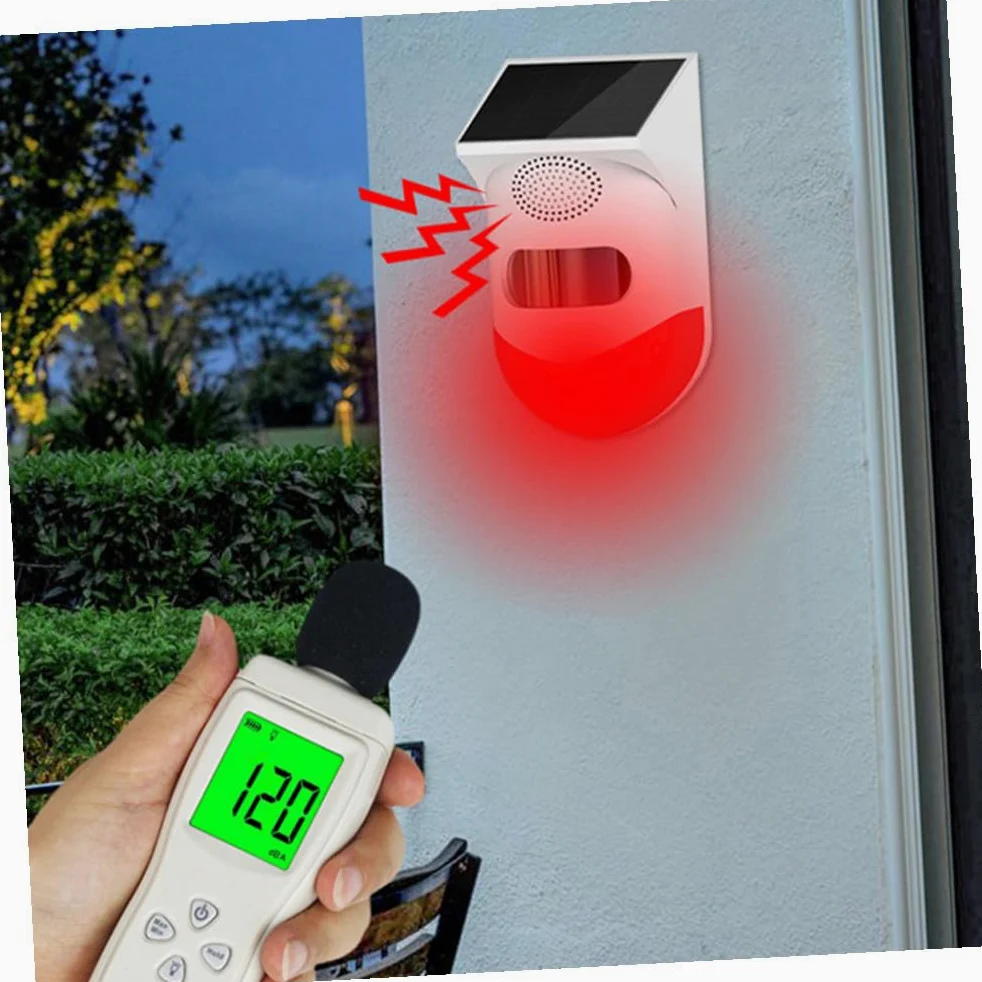 Allarme Infrarossi da Esterno Solare Rosso IP67 in ABS e Silicio | Sensore Infrarossi da Esterno Allarme Giardino, Allarme Forte, per Casa, 1 Pezzo
