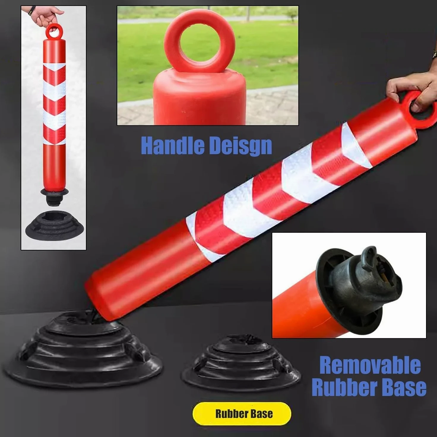 Cono di sicurezza riflettente alto 80 cm, segnale di avvertimento per vialetto, dissuasore flessibile in plastica per il controllo della folla nei parcheggi, colore nero.