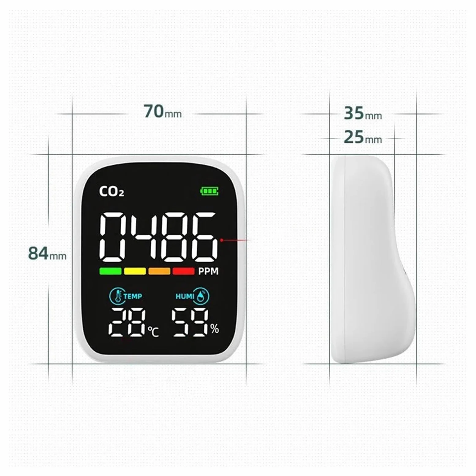 Misuratore Qualità dell'aria, Monitor CO2 Monitor anidride carbonica 400-5000PPM Sensore NDIR Monitor a qualità 'aria 70 * 84 * 35 mm per Casa Cucina Ufficio Auto(3 in 1)