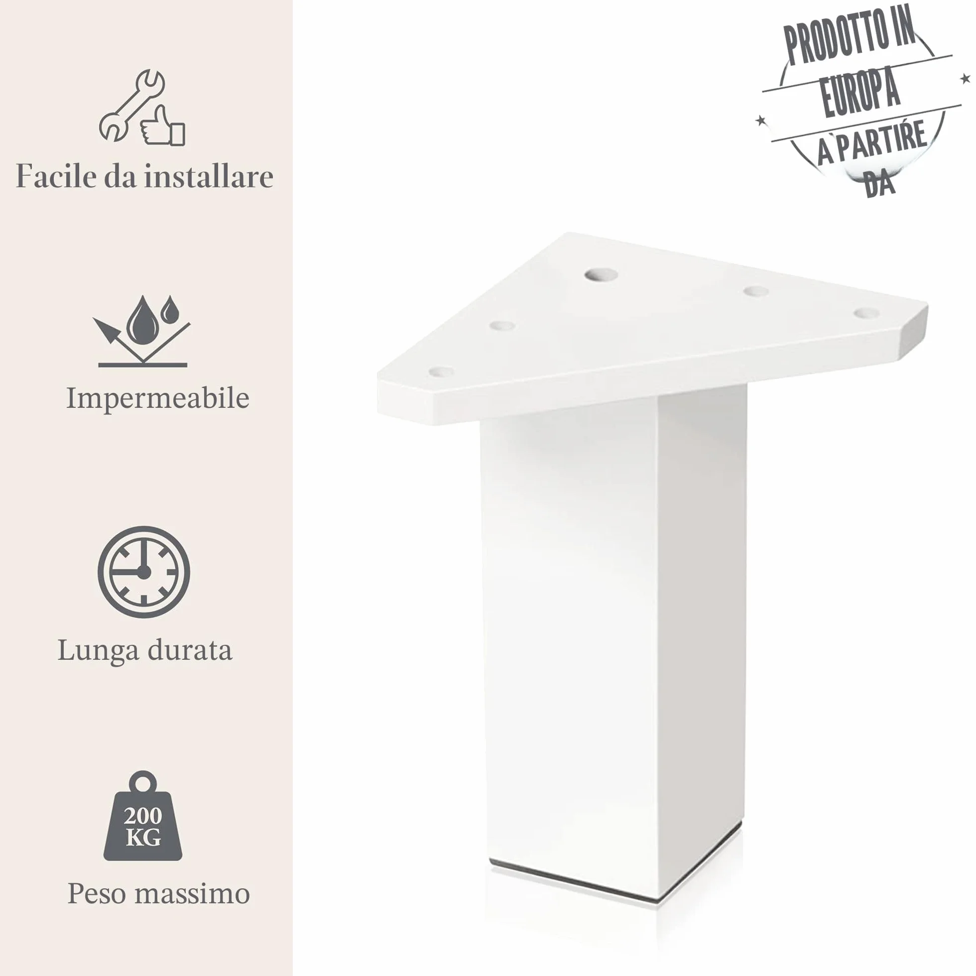Białe Nóżki do Mebli 10 cm ABS - Zestaw 4 Sztuk z Śrubami