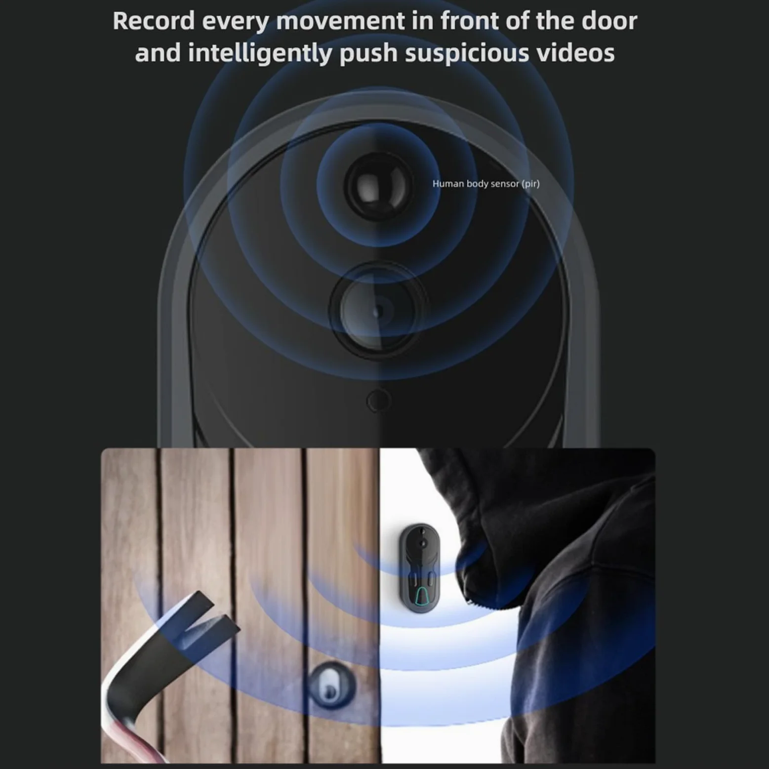 Cuifati Videocitofono WiFi, Angolo di Visione di 166 Gradi HD 1080P con Citofono Bidirezionale per Rilevamento Umano PIR, per la Sicurezza Domestica