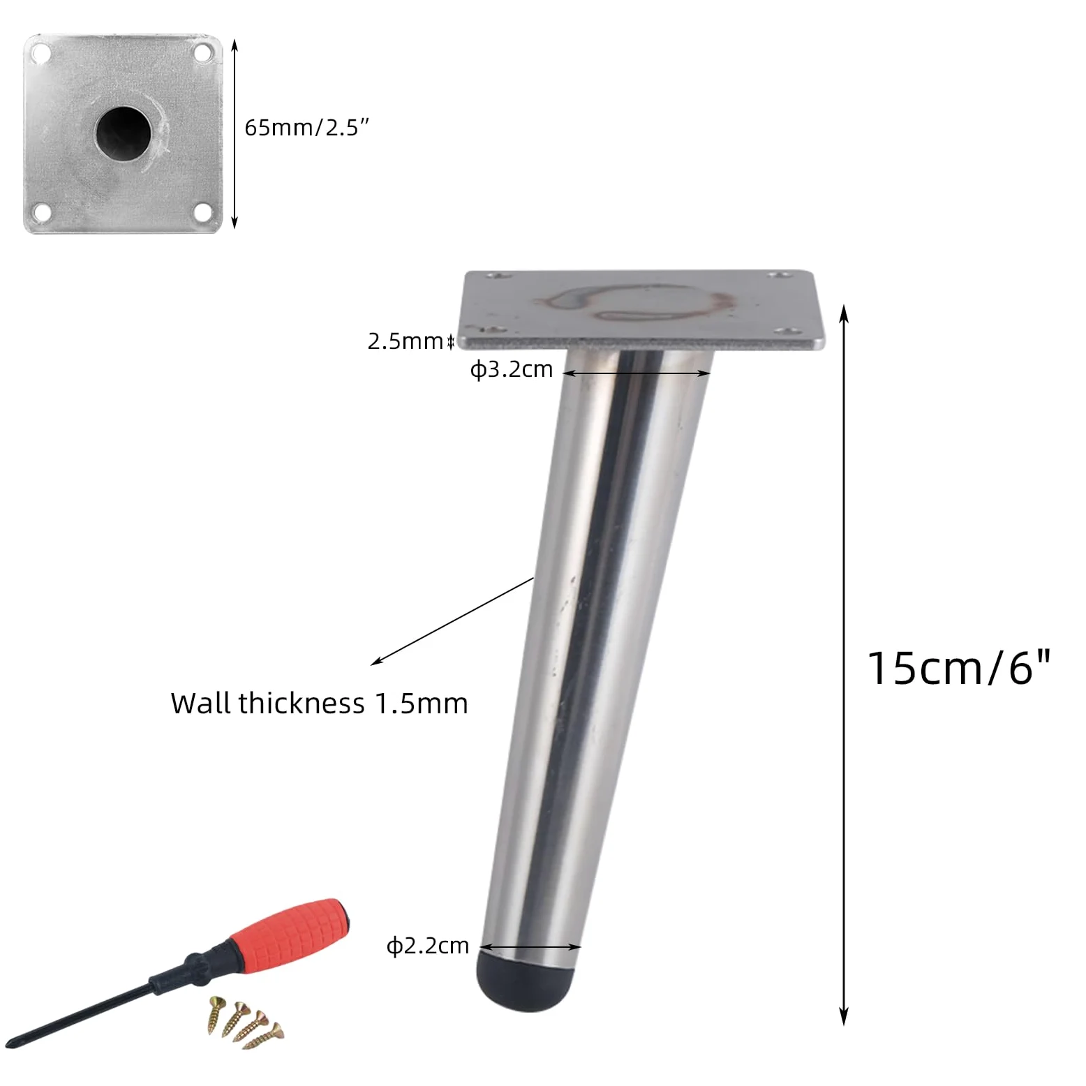 Gambe per Mobili Piedini Conici da 15 cm 4 Pezzi Supporto per Tavolo In Argento Superficie Galvanica In Acciaio Inossidabile Piedini per Divano Altezza: 10-20 cm Piedini per Mobile da 15 cm/6"