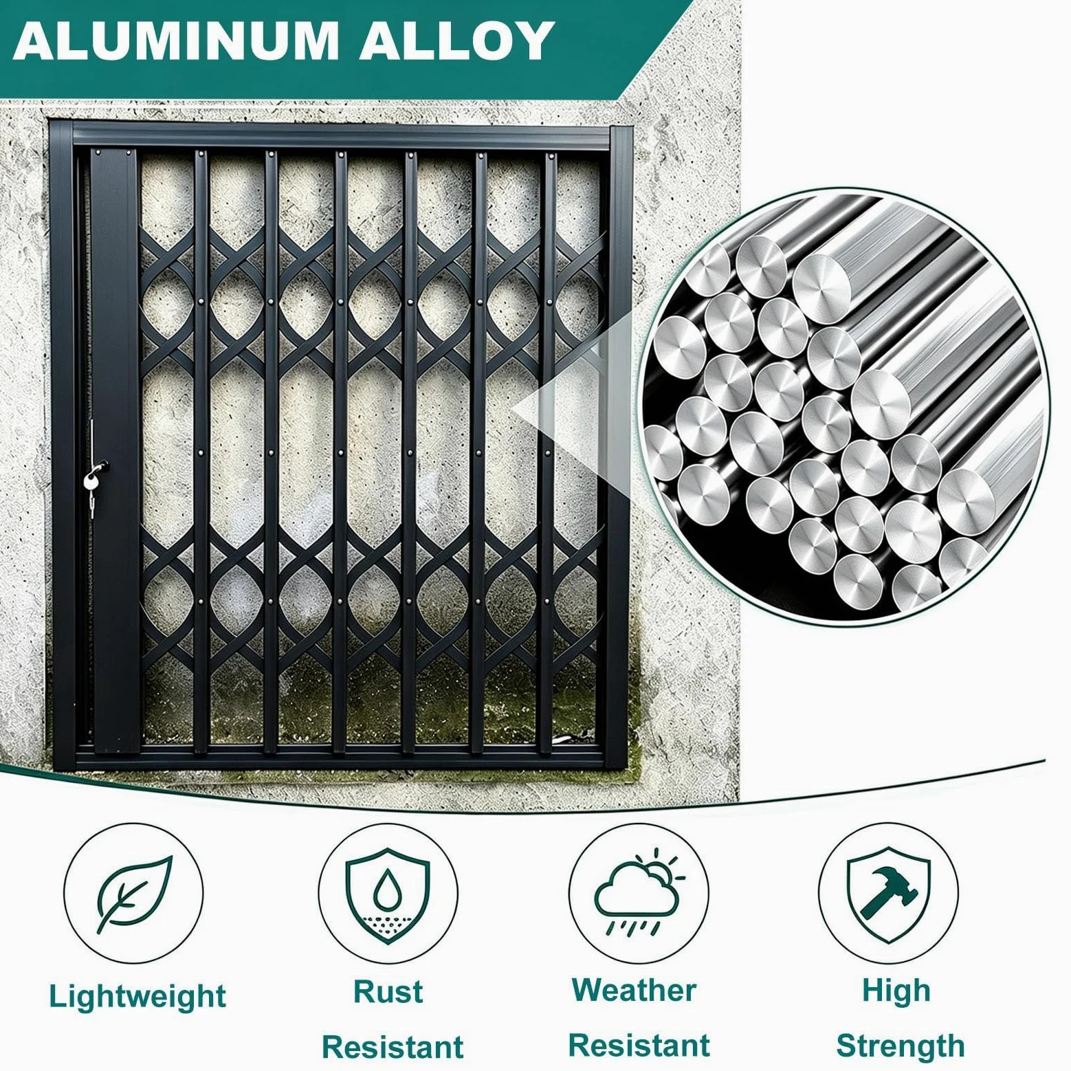 Grata di Sicurezza Retrattile su Misura per finestre | Protezione pieghevole espandibile, recinzione a barre antifurto in lega di alluminio(W140xH150cm/55x59in)
