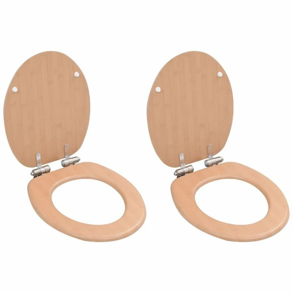 Set di 2 sedili WC sedile WC bagno casa interno bagno MDF coperchio chiusura morbida bambù 02_0002962
