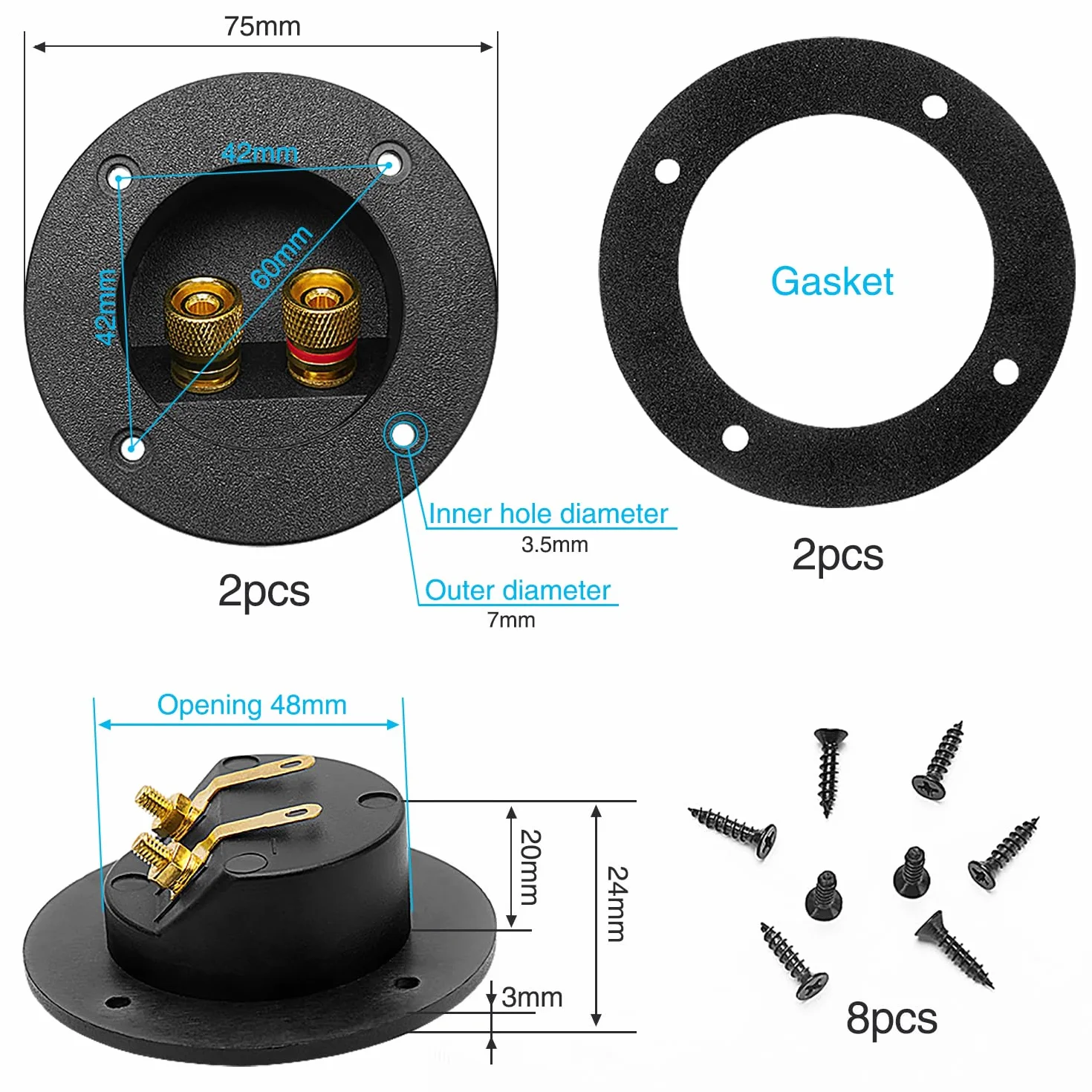 VooGenzek 2 Pezzi Nero 2 Vie Altoparlante Box Terminale Binding Post, Speaker Box Terminal Binding Post Subwoofer Terminale tazza Cassa, Connettori a Molla Rotondi per Subwoofer