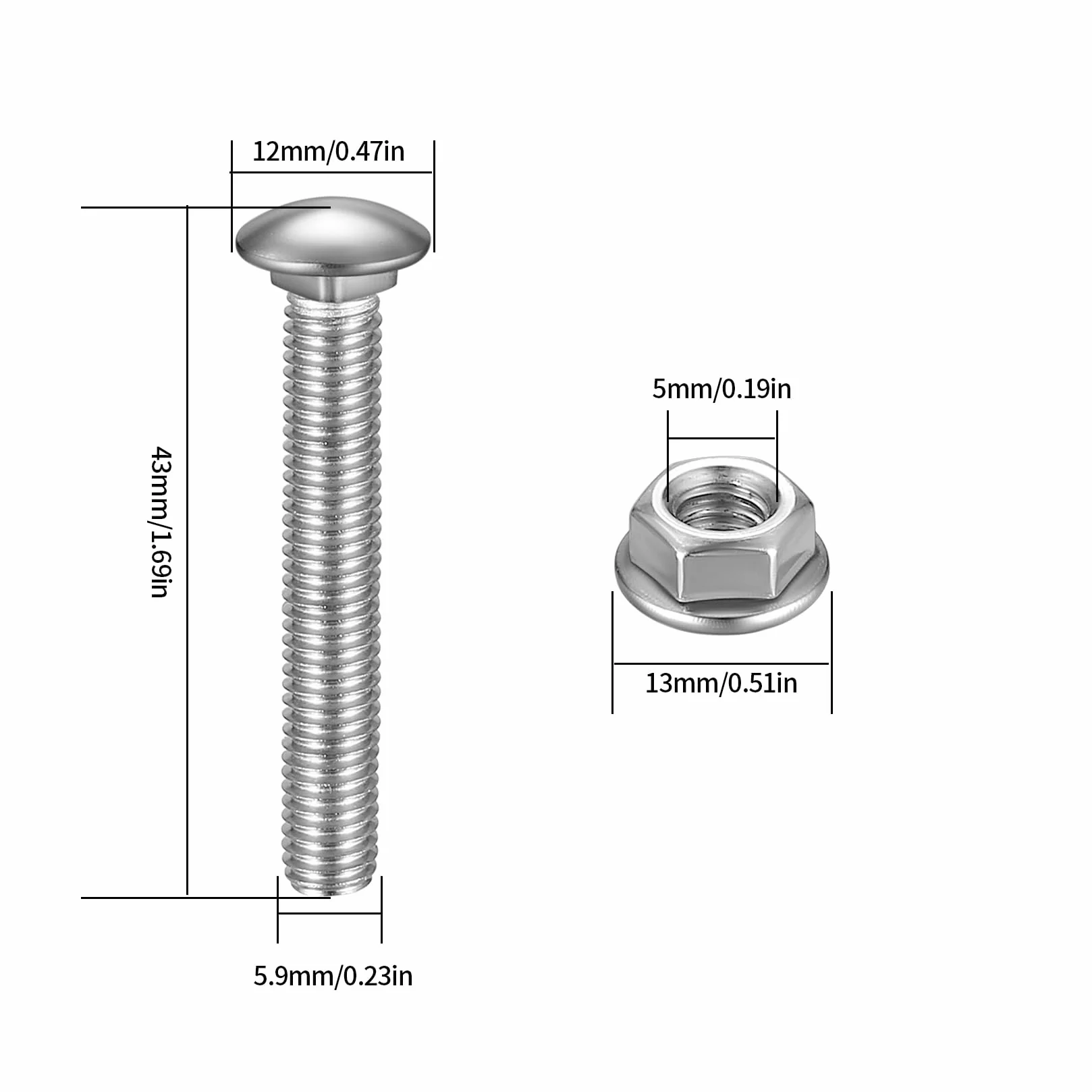 M6 Bulloni per Carrozze, M6x40mm Viti a Testa Tonda, Dado Flangia Esagonale, Rondelle