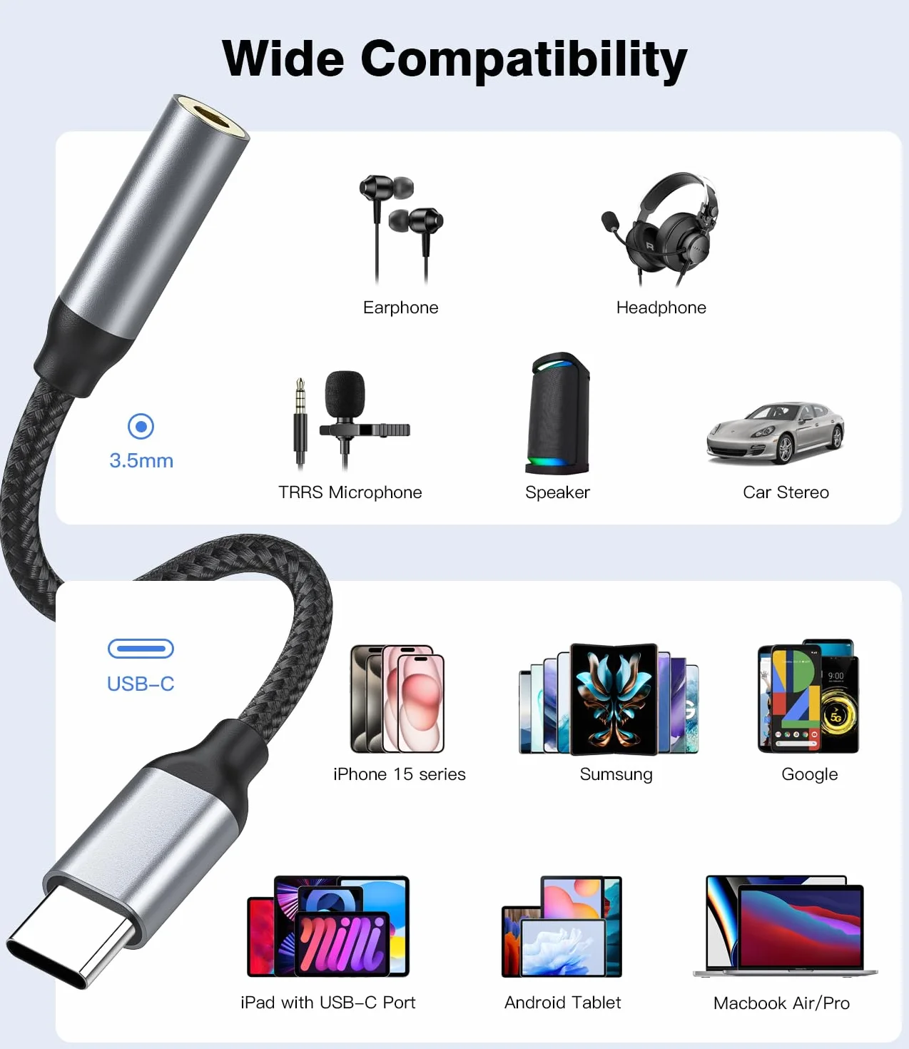 YLLZI Adattatore USB C a Jack 3.5 mm, Adattatore USB C per iPhone 17 16 15 Pro Max, tipo C a audio Aux per Samsung Galaxy S24 S23 Ultra Note 20, per Huawei P50 P40/Mate 30 20, Pixel 4/3, per Xiaomi