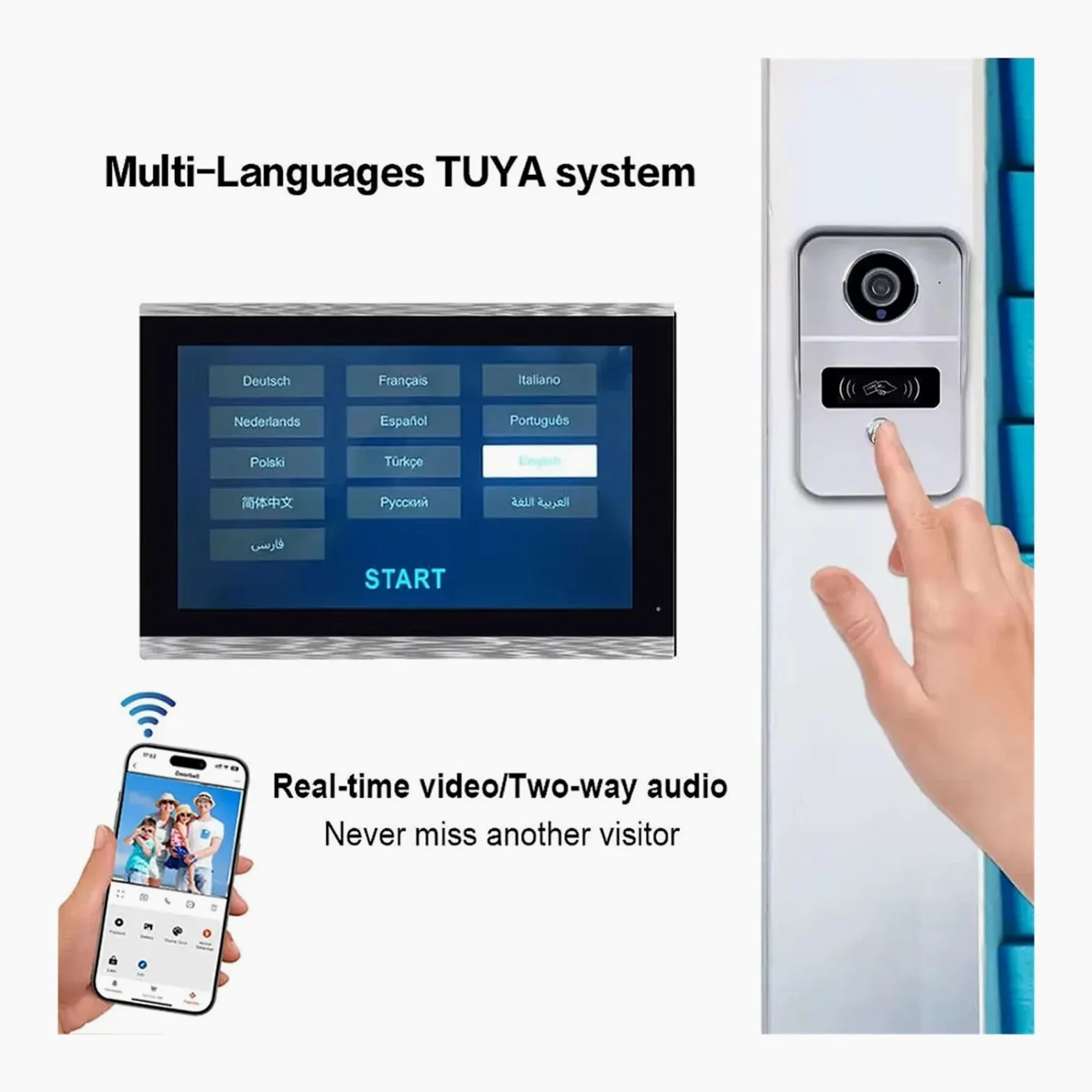 Tuya - Campanello smart video 1080P 5G WiFi a 2 fili, 25,4 cm, touch (1V1 10", argento)