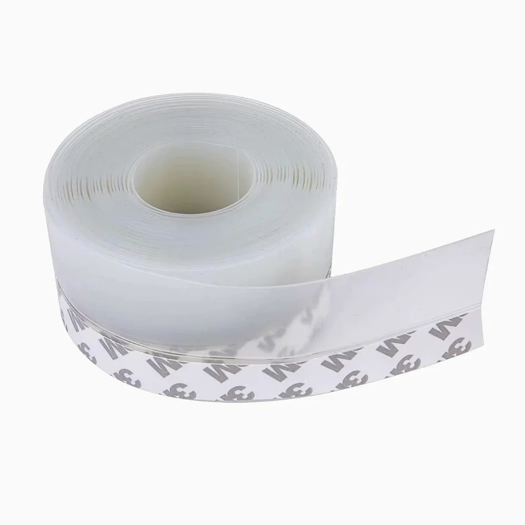 Striscia di guarnizione in silicone, striscia autoadesiva per porte o finestre, resistente alle intemperie, insonorizzante, autoadesiva, per la parte inferiore, paraspifferi (trasparente, 45 mm)