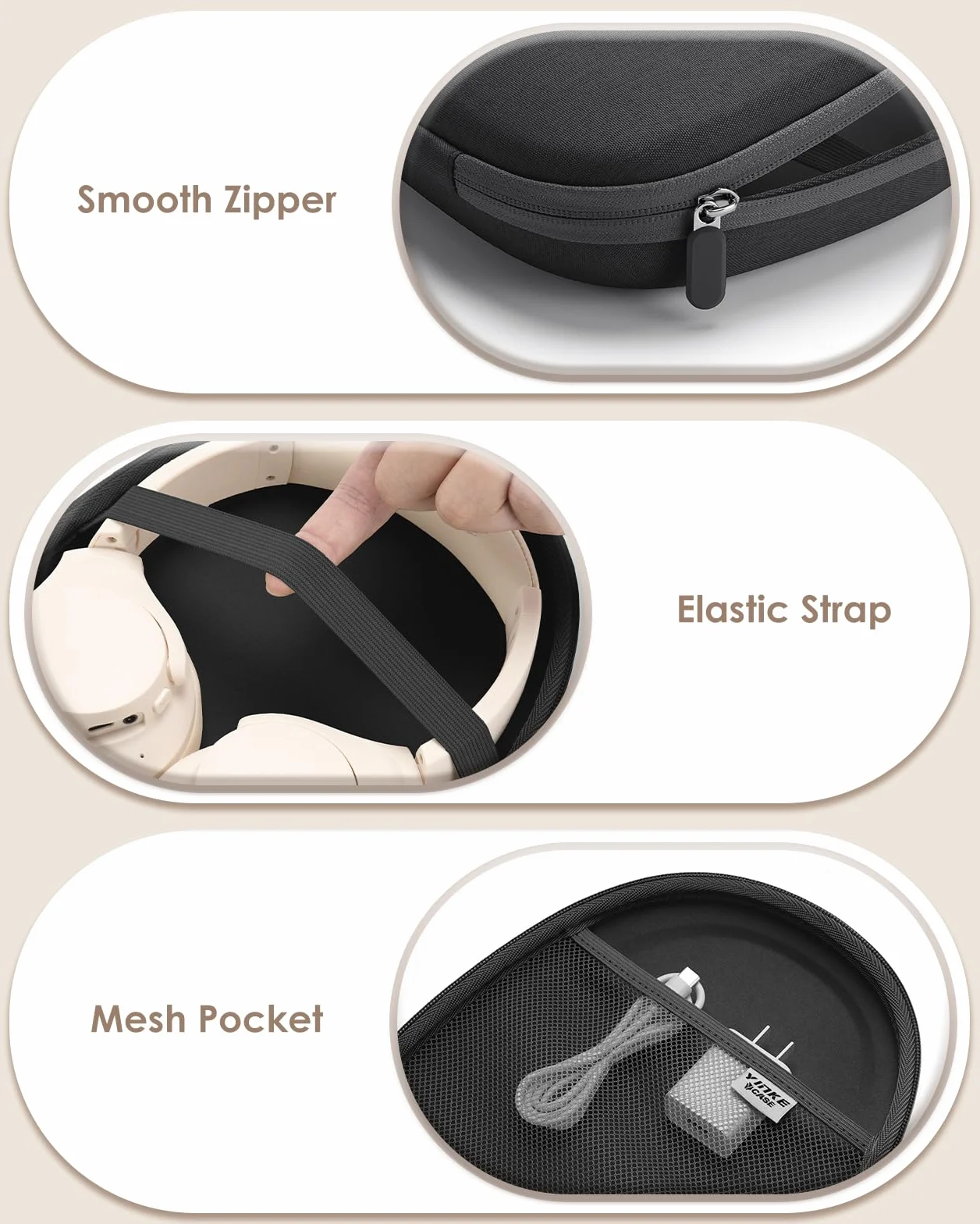 Custodia per Cuffie Guscio Rigido Ultrasottile Universale per Cuffie Over-Ear Soundcore, Sony, JBL, Bose, BERIBES, Borsa Organizer Portatile da Viaggio per Cuffie (Nero)