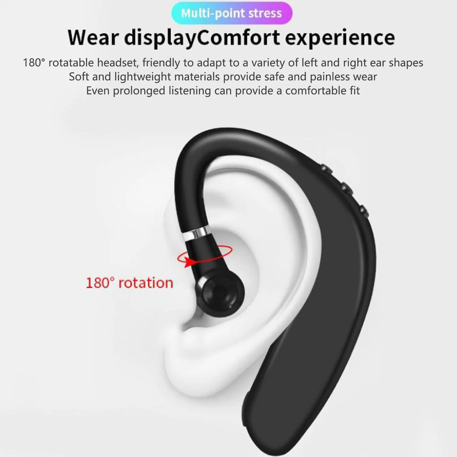 Auricolare Bluetooth 5.2, Auricolare Bluetooth 5.2 Wireless a Orecchio Singolo, Microfono HD Incorporato, Design Ergonomico, Orecchio Sinistro e Destro Universale, per Tablet