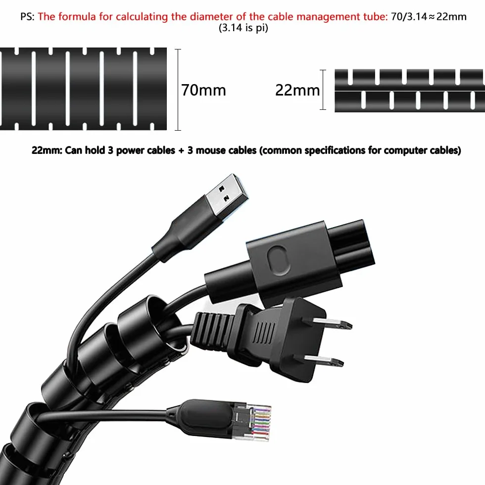 Copri cavi Diametro 22 mm Lunghezza 3 m Nero Cable Management
