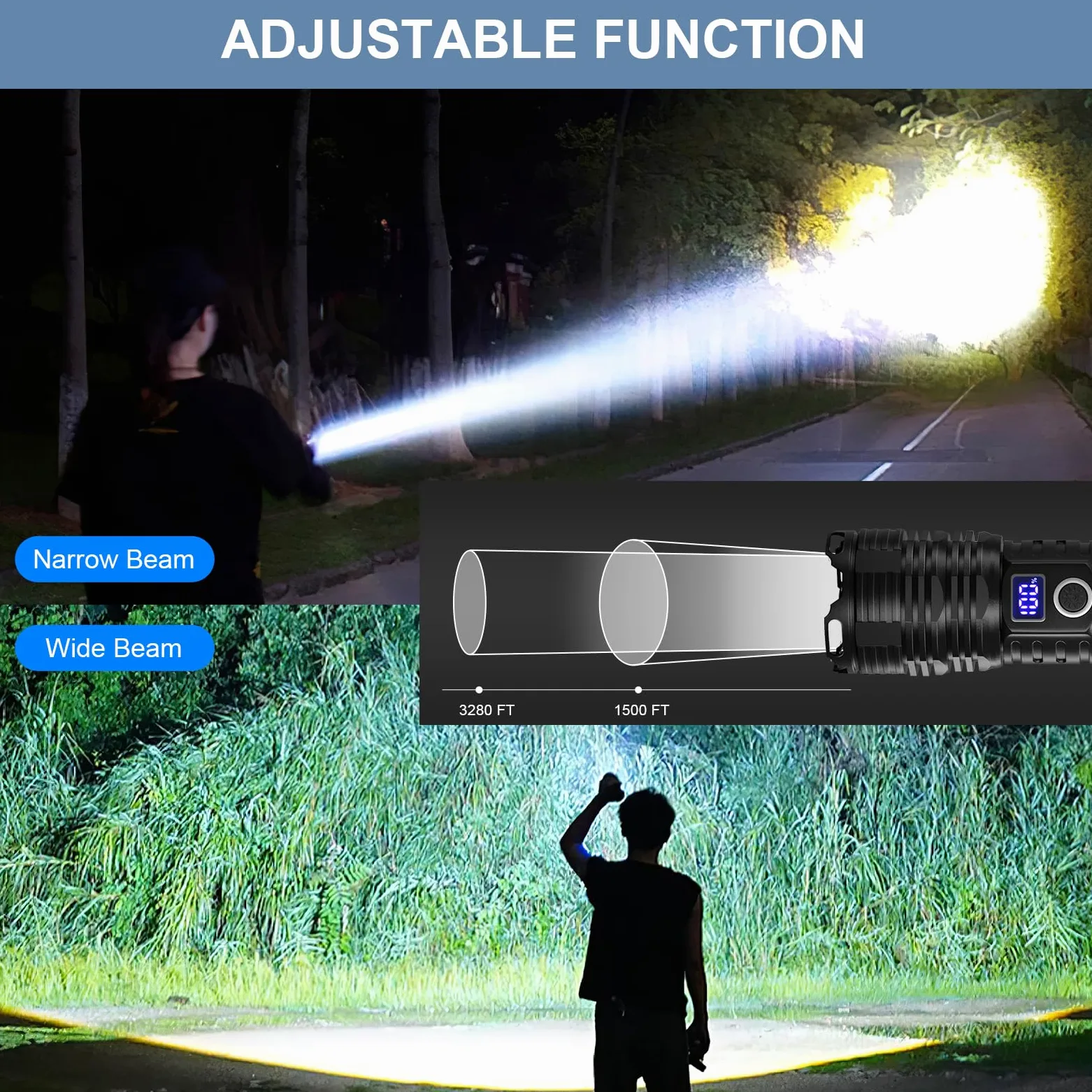 taoquwe Torcia LED ricaricabile ad alta luminosità, 900.000 lumen, torcia USB ad alta potenza con capacità di 5000 mAh, torcia LED portatile impermeabile per campeggio escursionismo