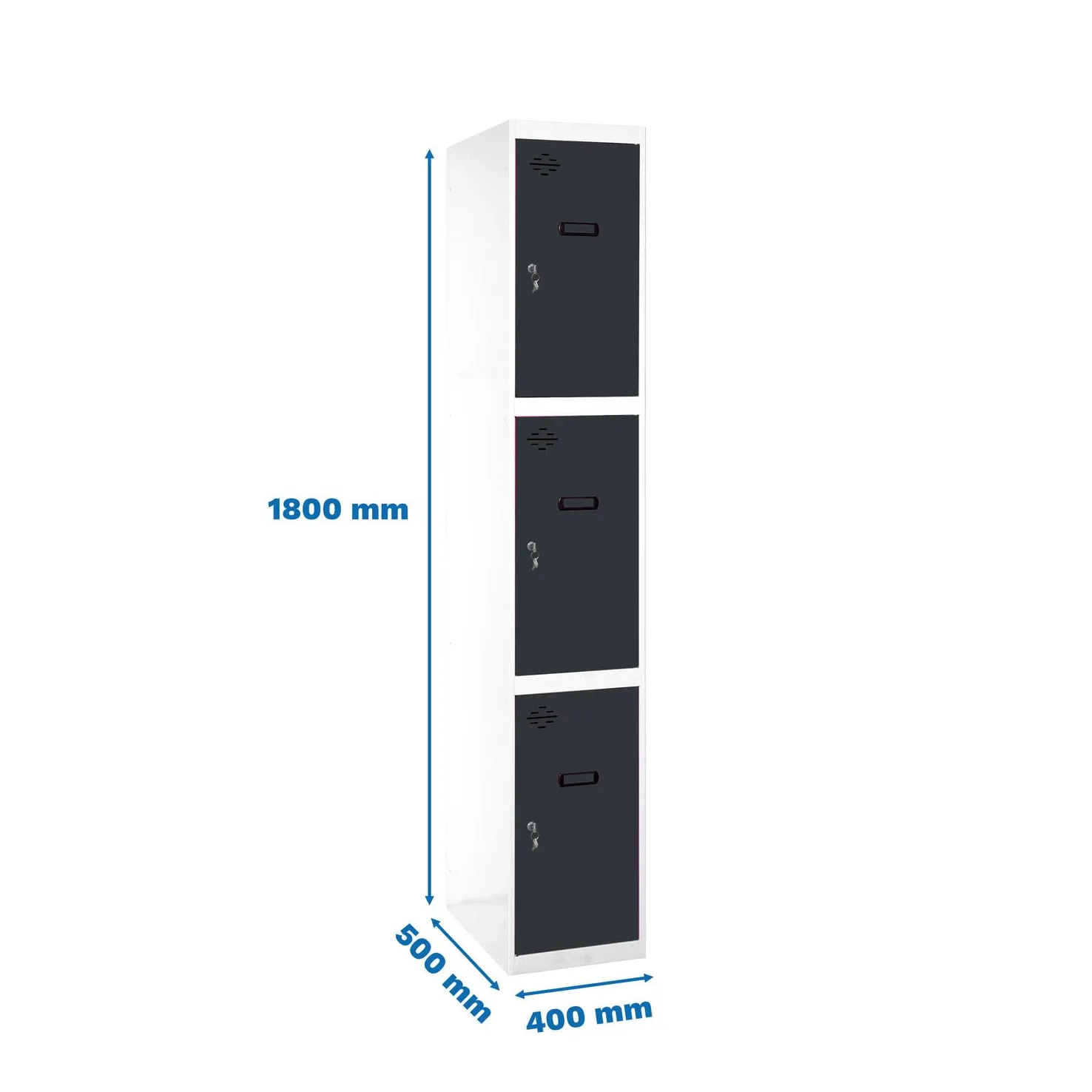 SimonRack Armadietti Spogliatoio Metallico 3 Porte 1800x400x500 Bianco/Antracite, Metallo