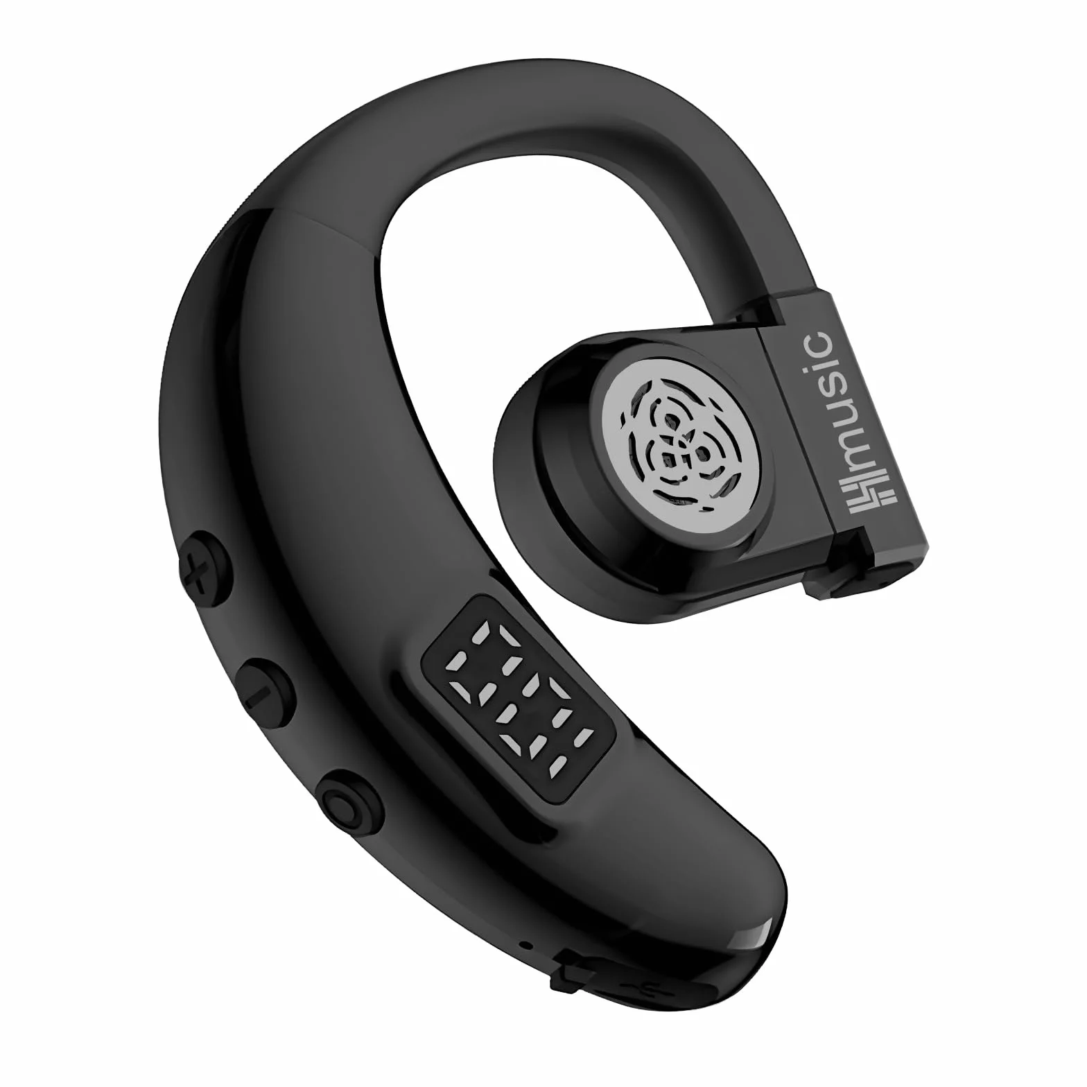 Hmusic Auricolare Bluetooth Singolo V5.4, Rotazione 180°, per Orecchio sinistro e destro, IPX5 Impermeabile, 20 Ore di Autonomia con microfono ENC, per guida, lavoro e sport (nero)